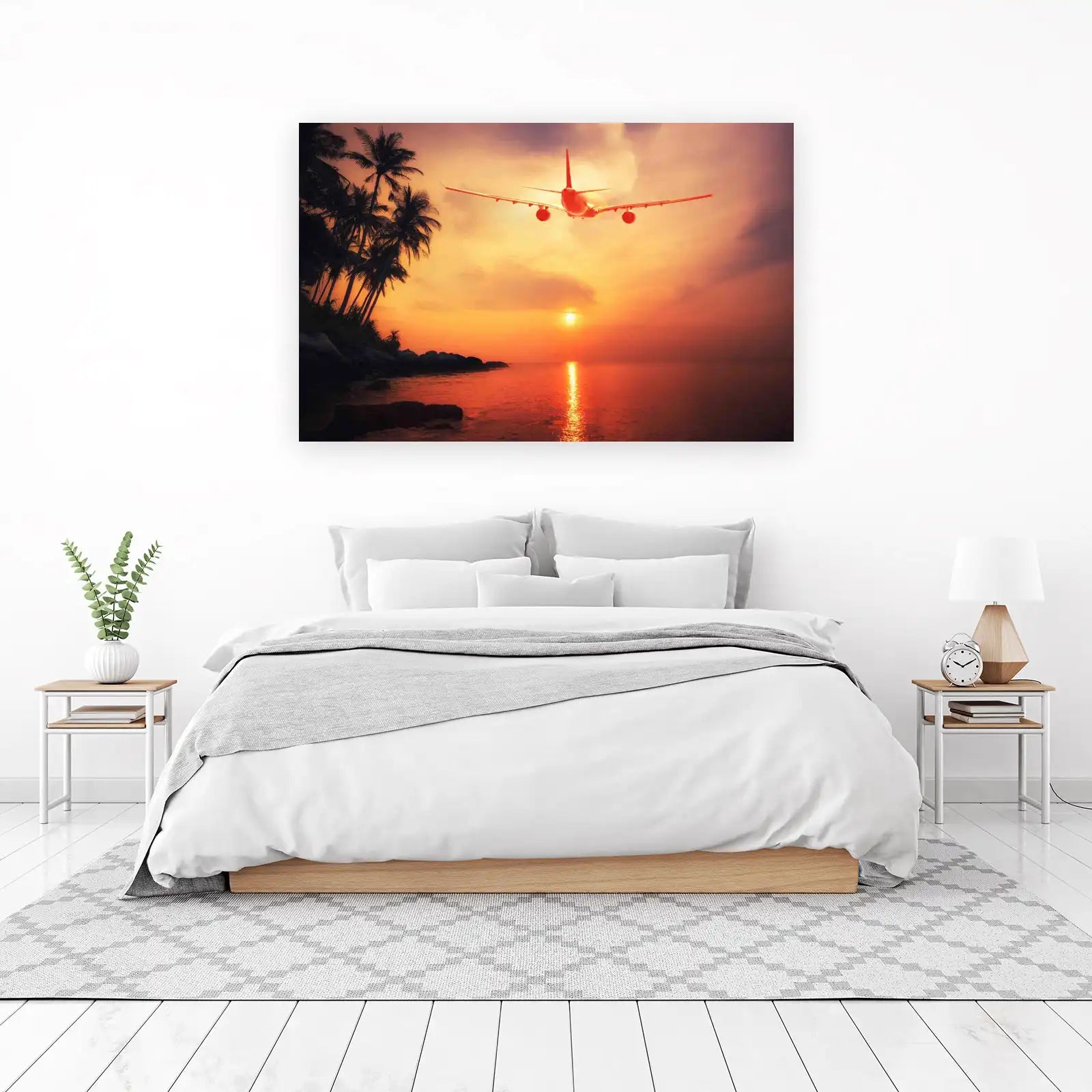 Sunset Airplane Palm Trees Beach Wall Art