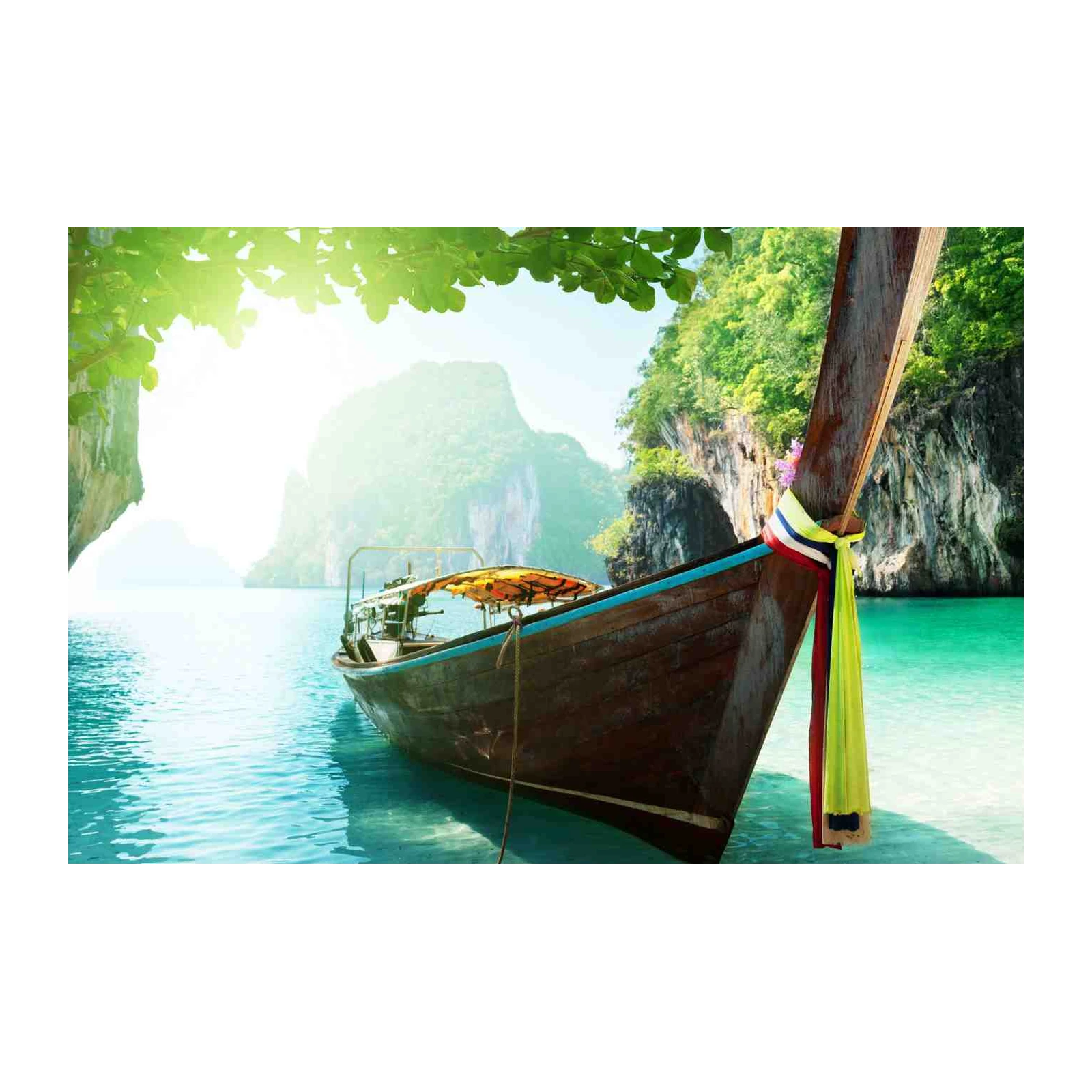 Serene Beach Boat Tropical Landscape Wall Art