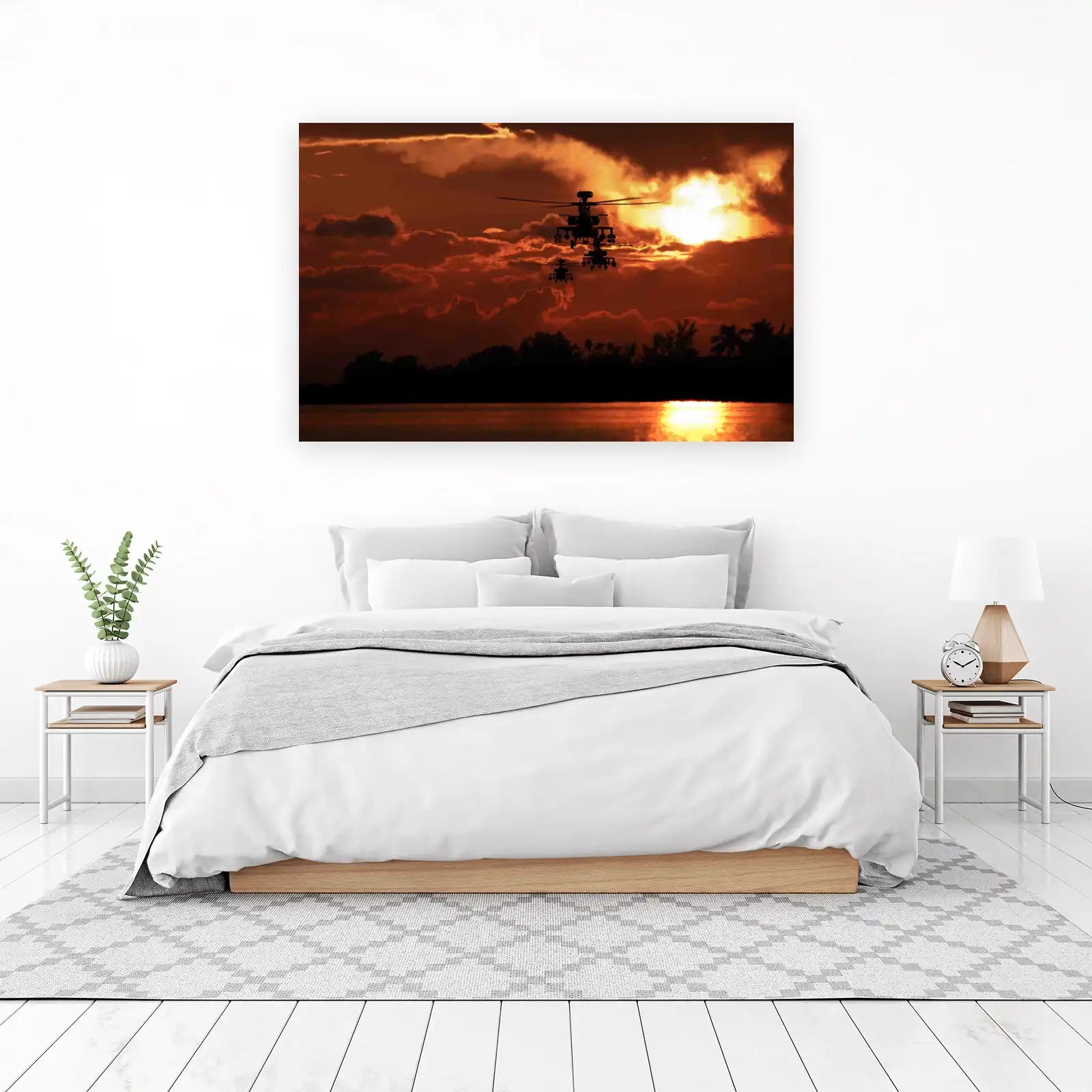Apache Helicopters Sunset Silhouette Wall Art