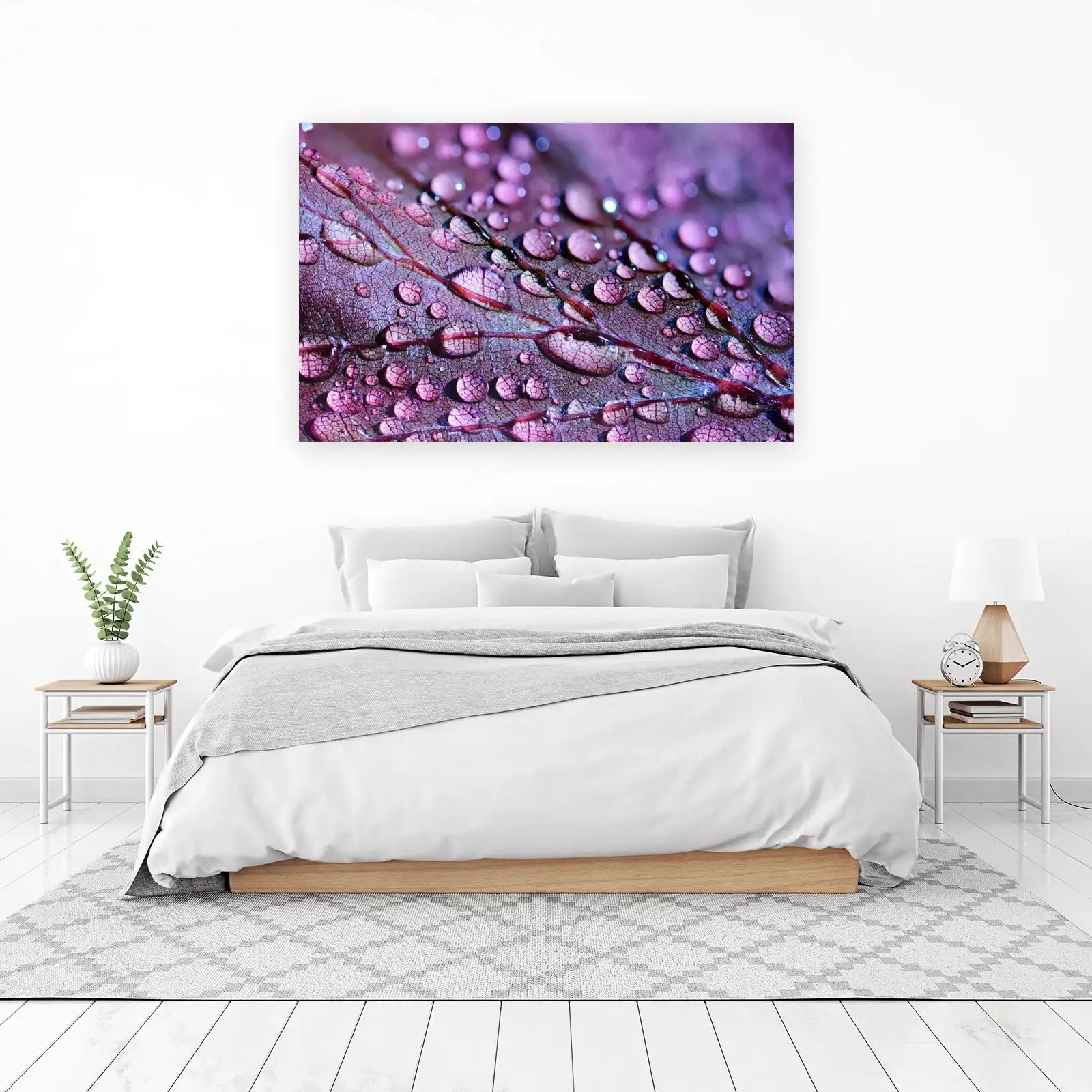 Purple Dewdrops Macro Leaf Wall Art