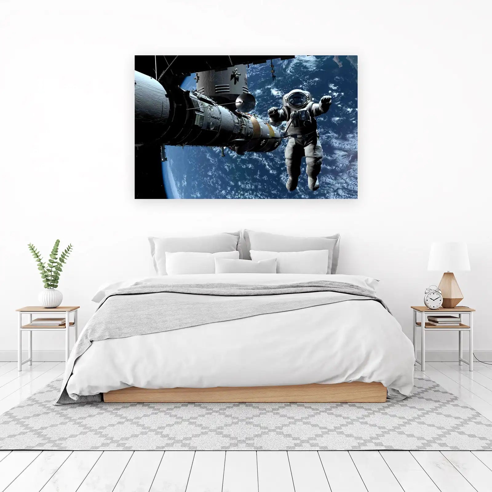 Astronaut Floating Near Space Station Wall Art