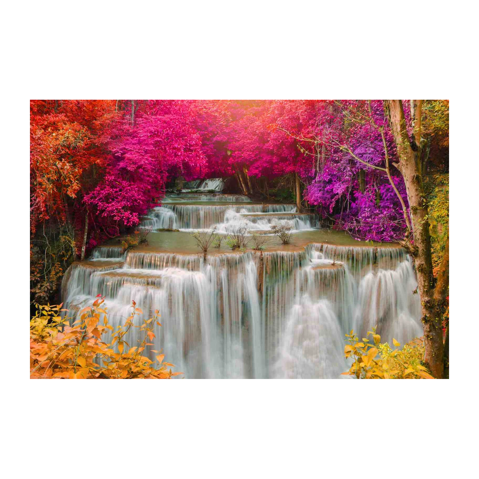 Enchanting Waterfall & Magenta Forest Wall Art