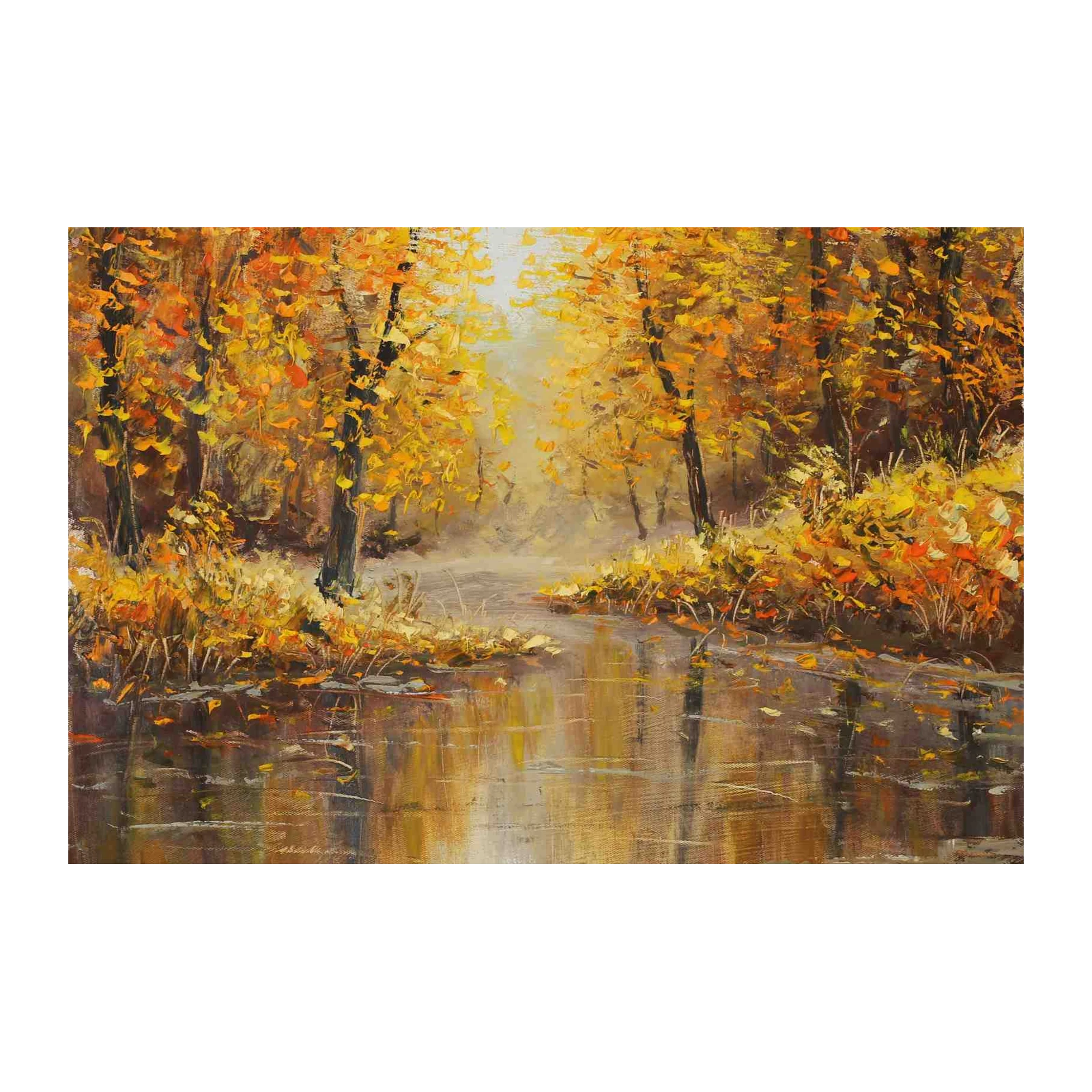 Golden Autumn Forest Reflection Wall Art