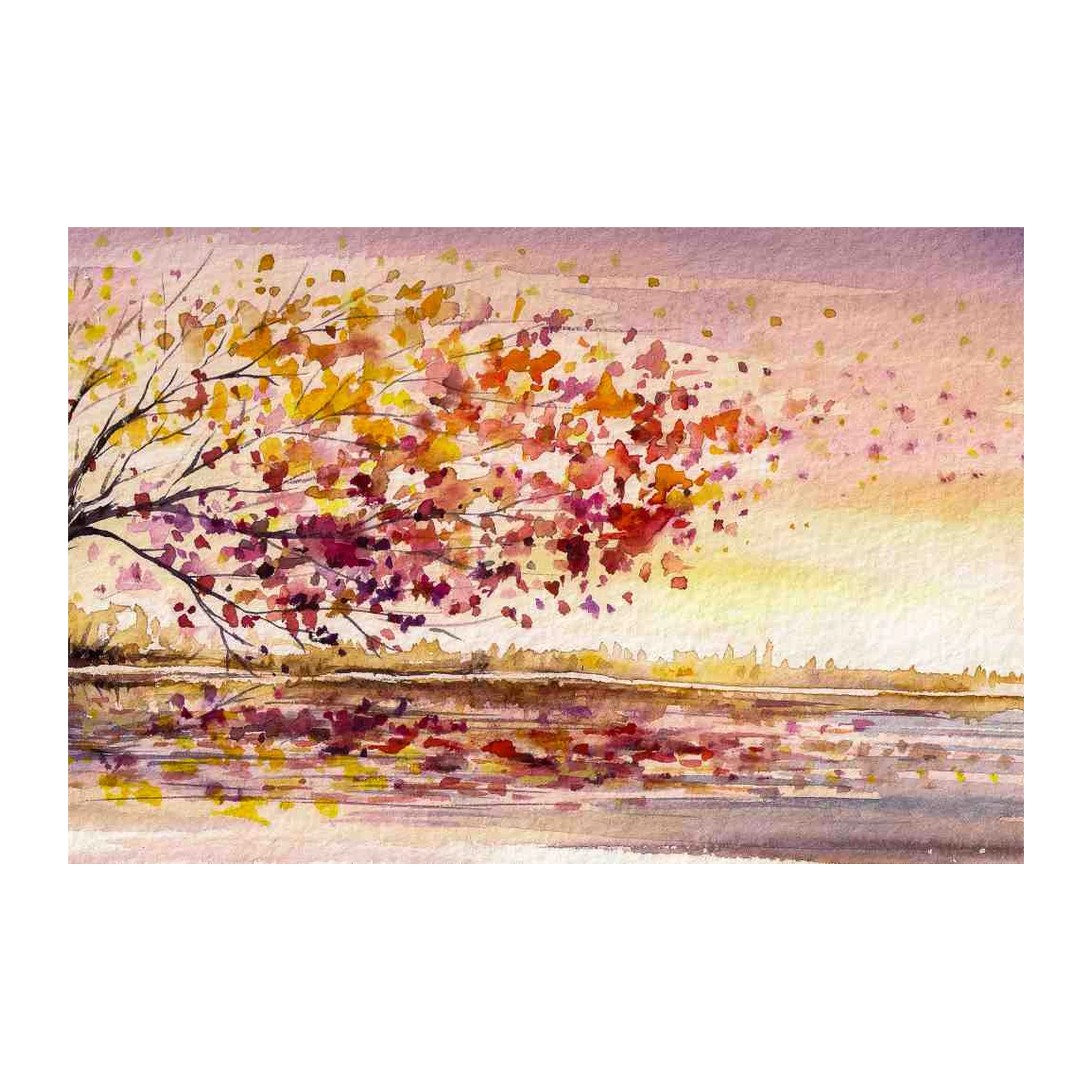 Serene Autumn Tree Reflection Wall Art