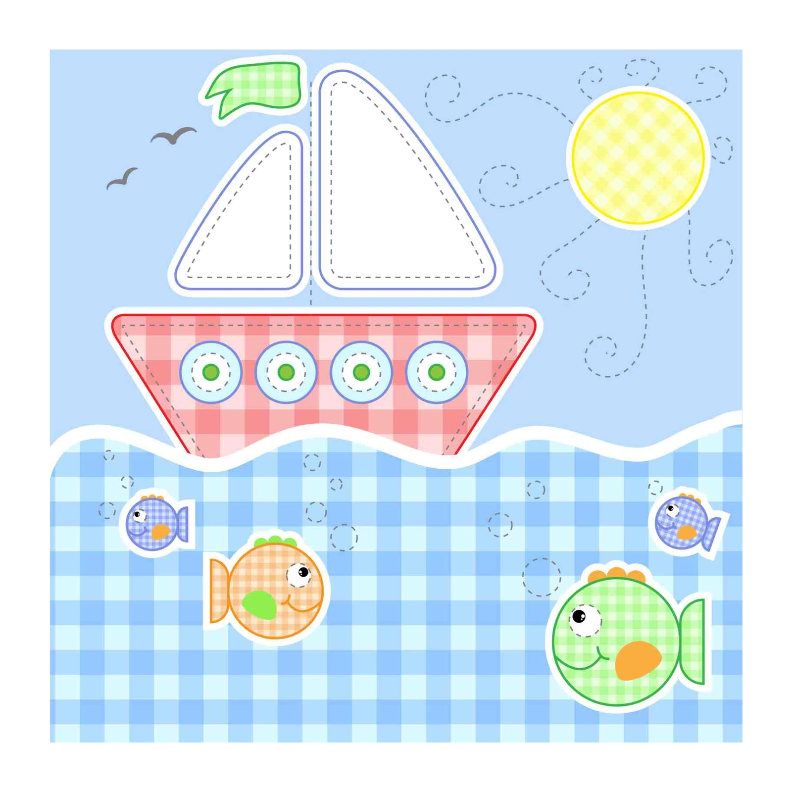 Cute Sailing Fish Adventure Wall Art