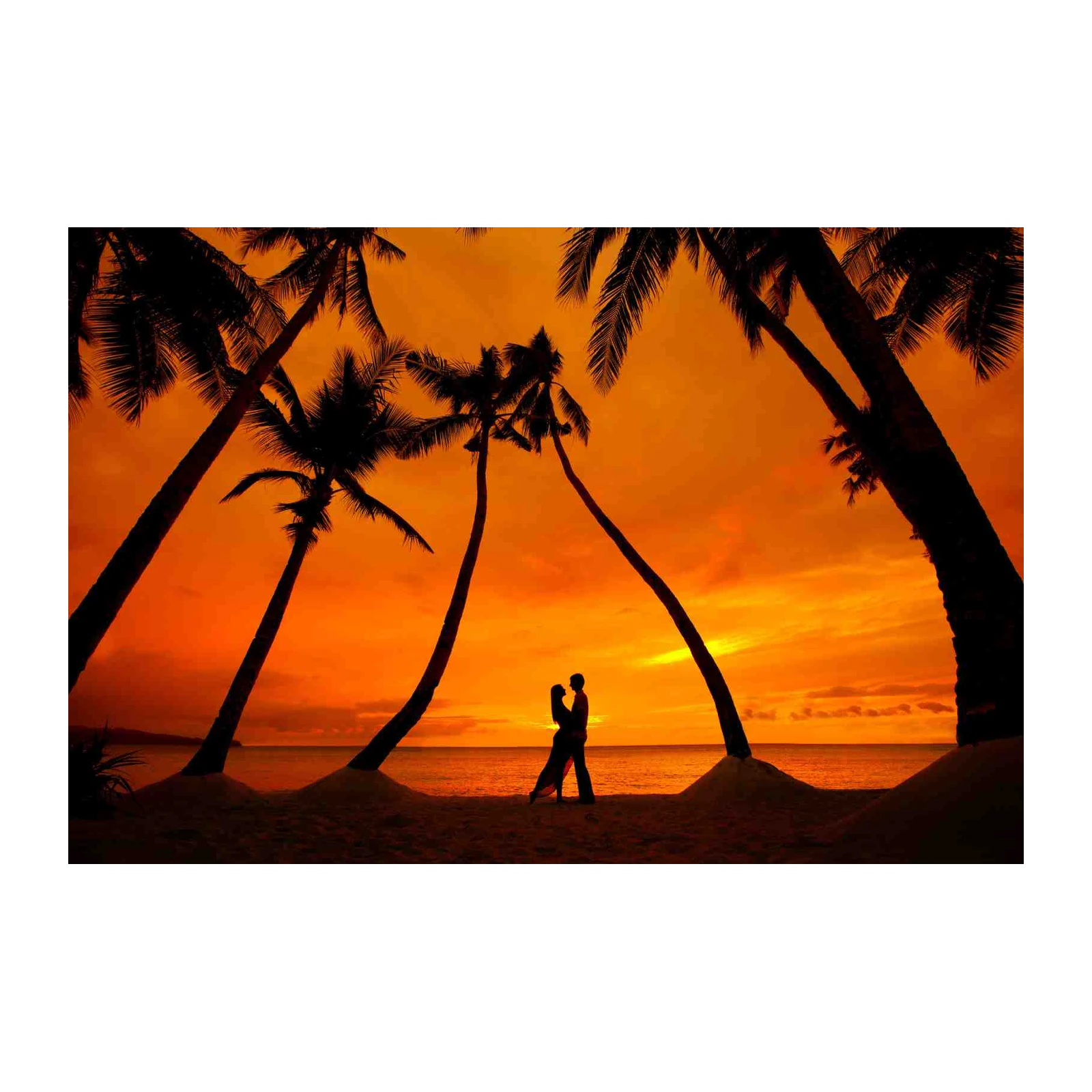 Romantic Sunset Embrace Palm Trees Wall Art