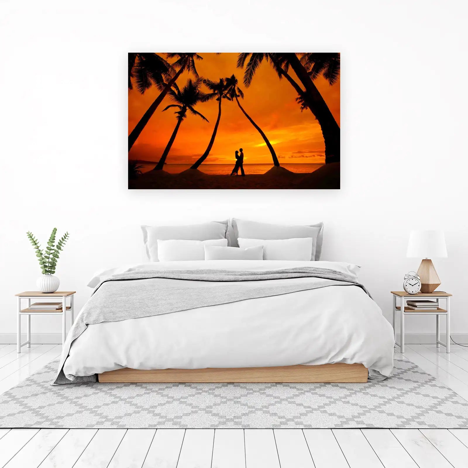 Romantic Sunset Embrace Palm Trees Wall Art