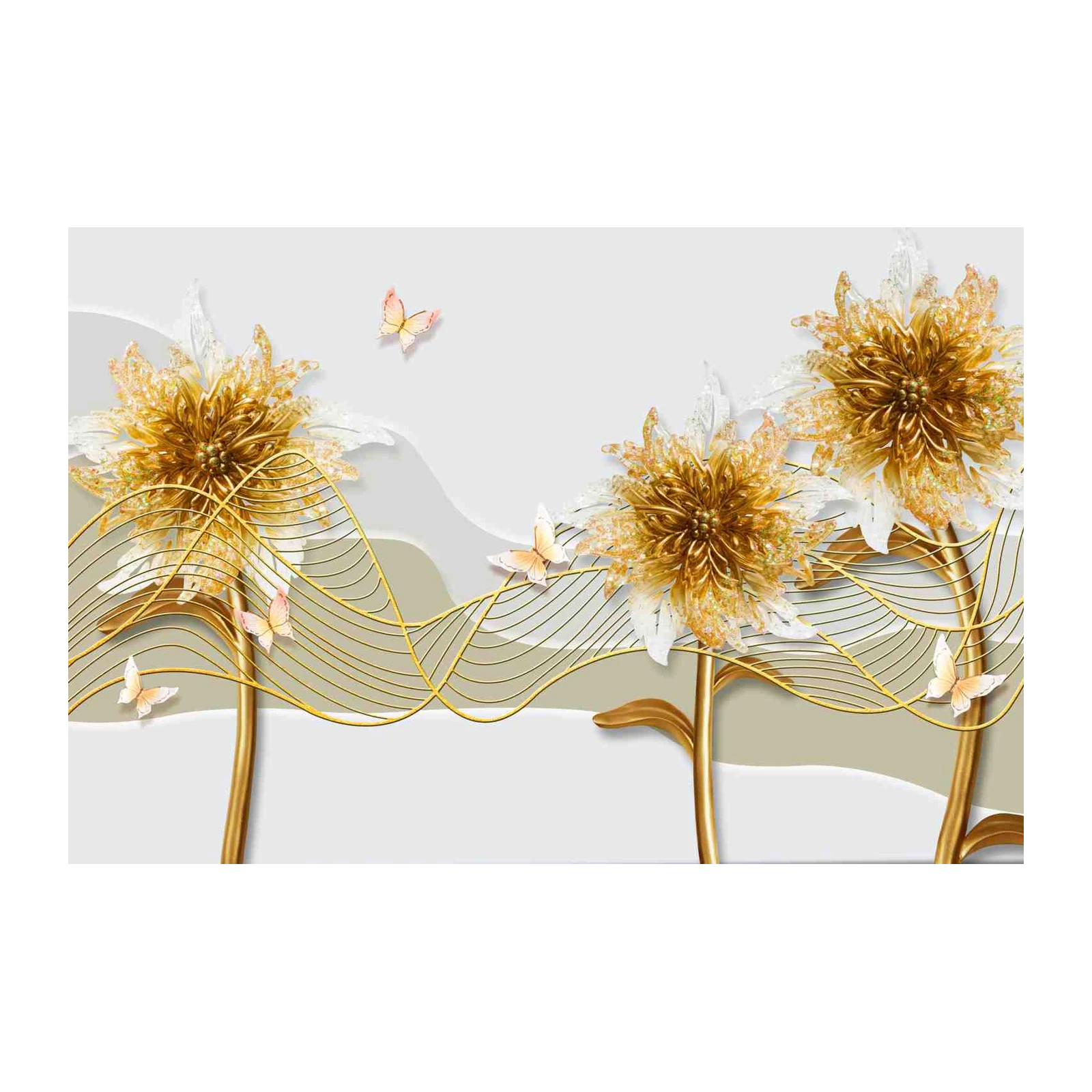 Golden Floral Elegance Butterfly Wall Art