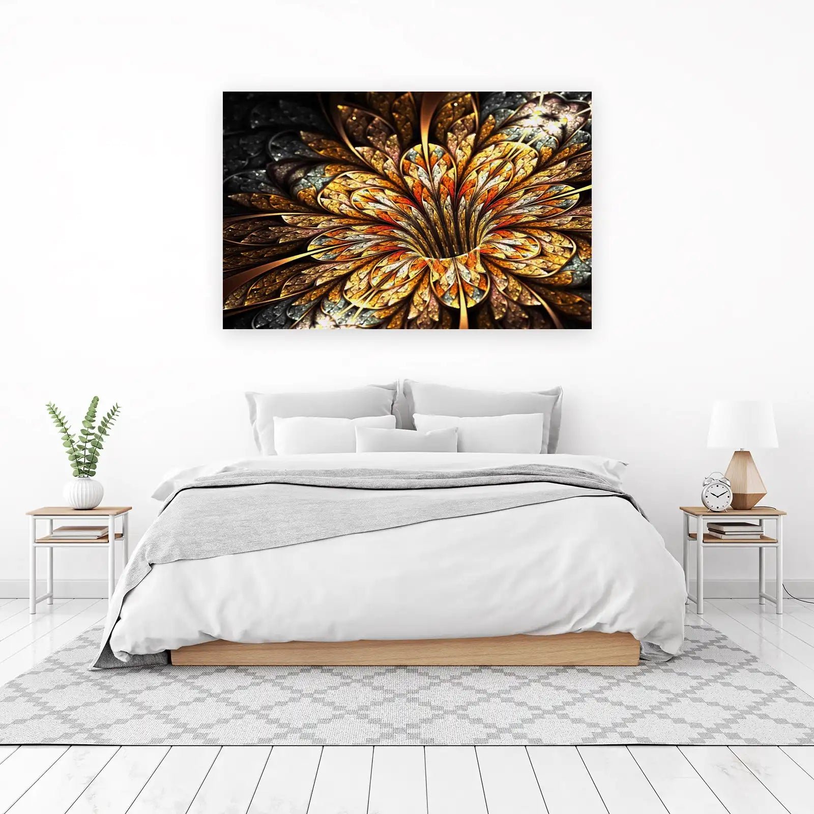 Golden Fractal Flower Wall Art