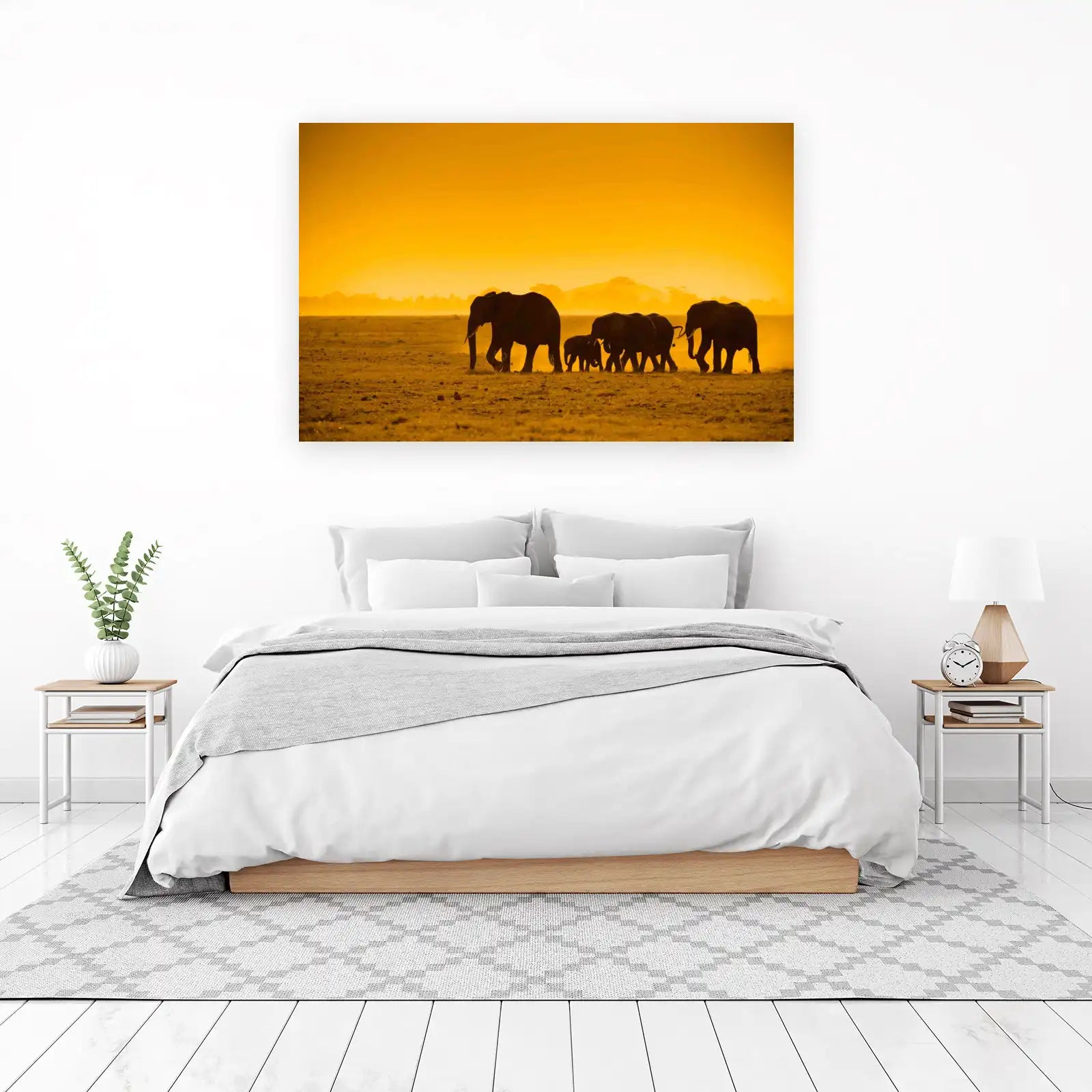 Majestic Elephant Herd Sunset Safari Wall Art