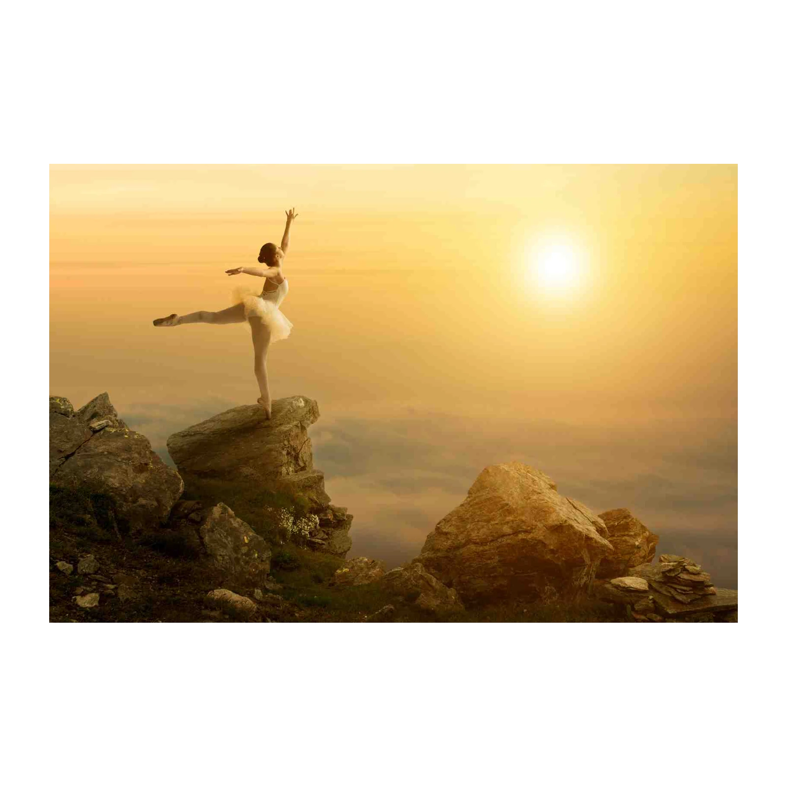 Graceful Ballerina Sunset Cliff Wall Art