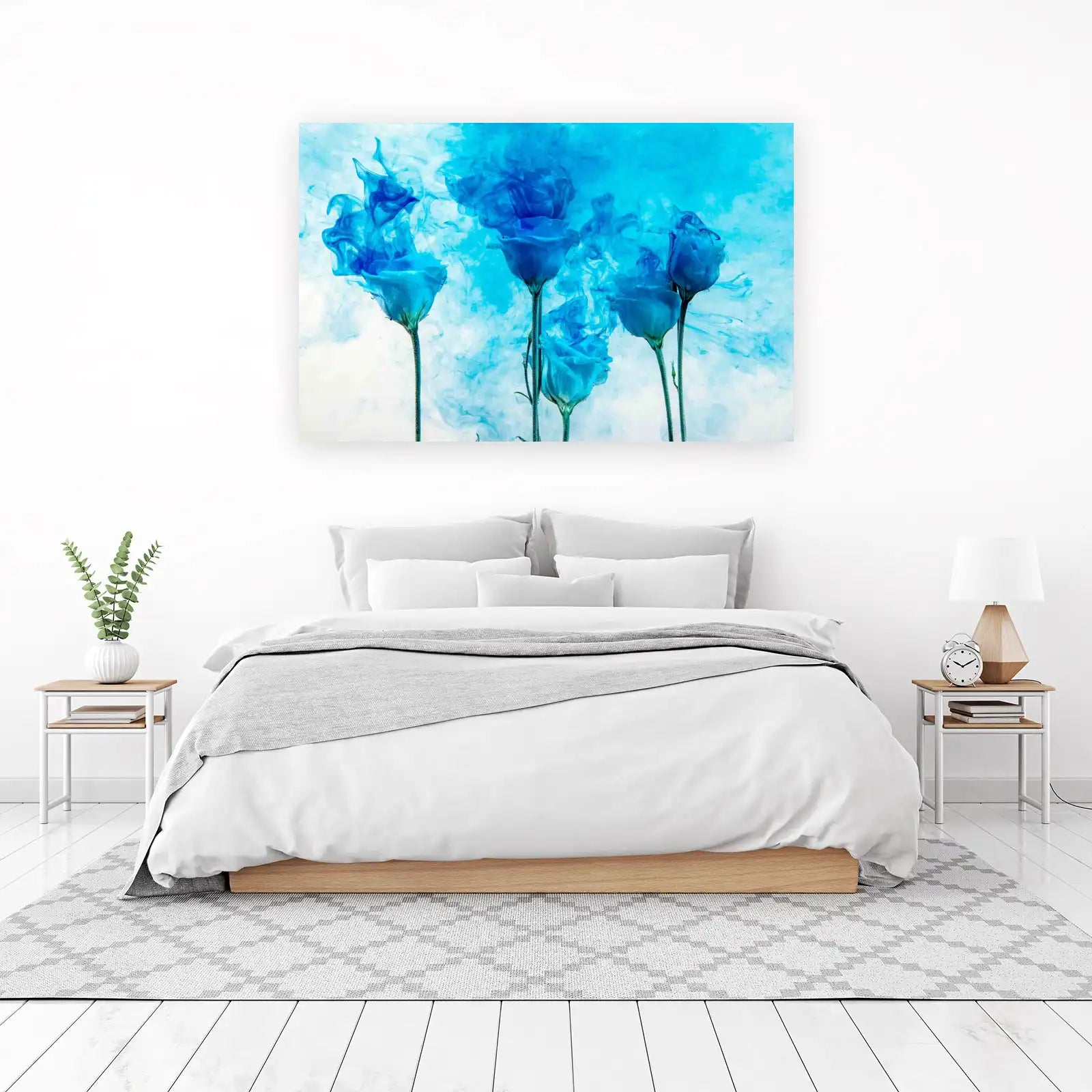 Enchanting Blue Roses Ink Splash Wall Art