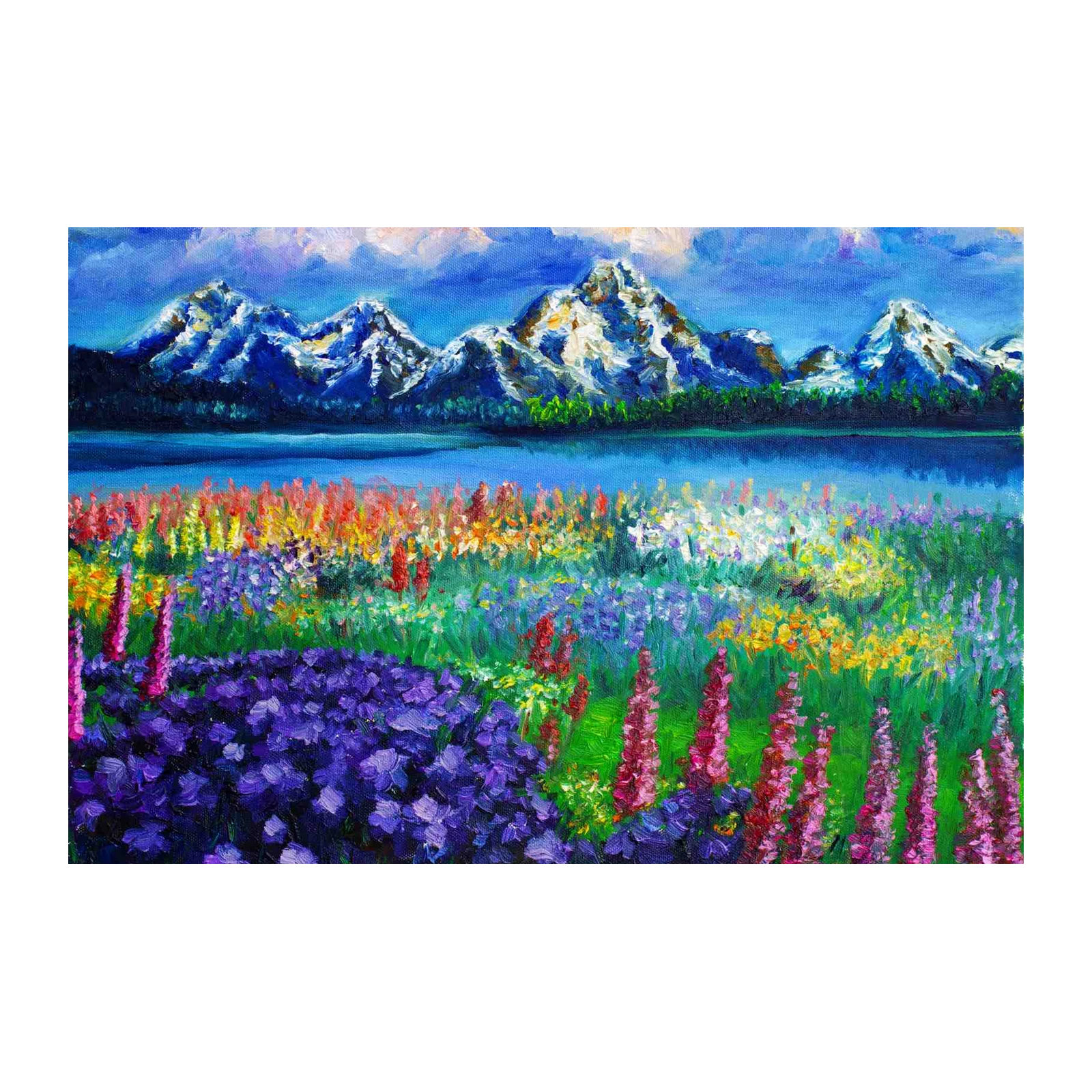 Vibrant Mountain Meadow Landscape Wall Art