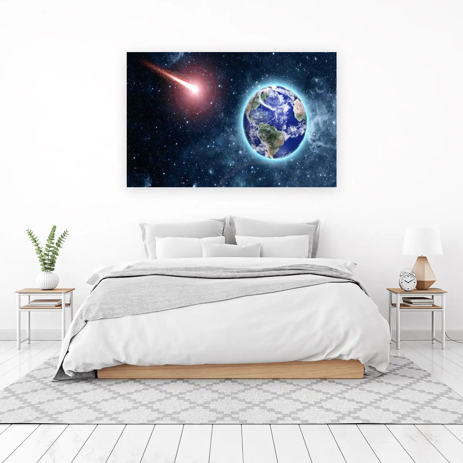 Meteor Streaks Earth Wall Art | Space Wall Art