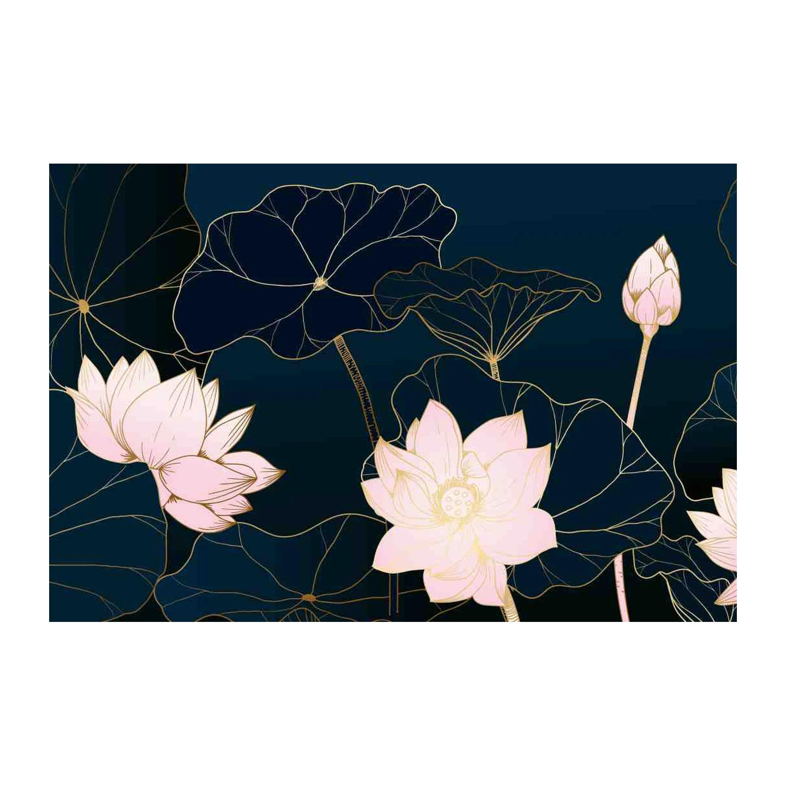 Elegant Gold Lotus Floral Wall Art Wall Art
