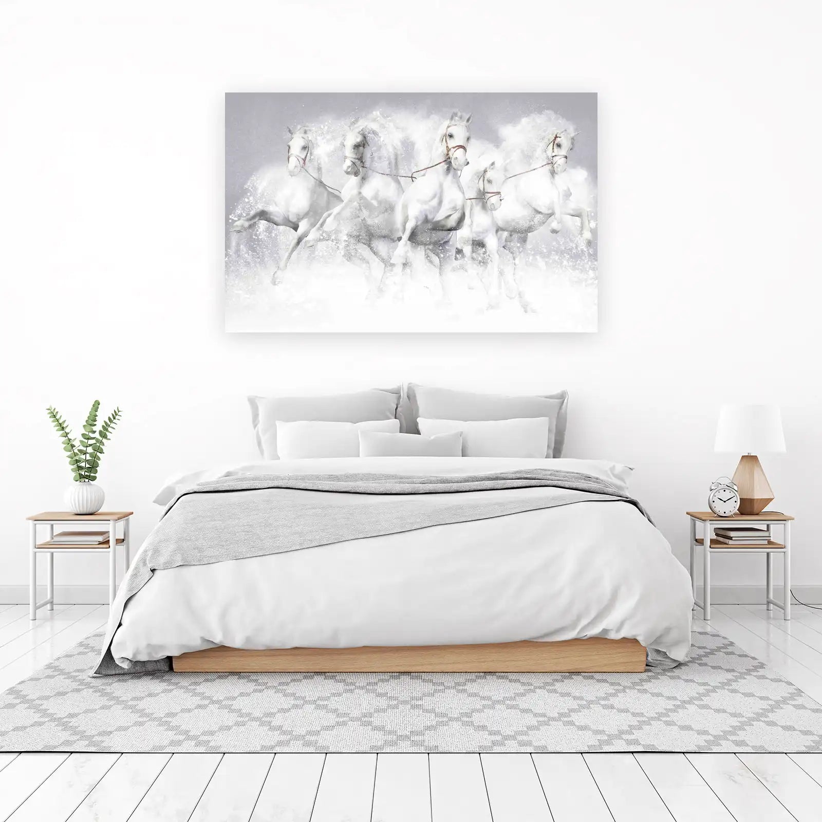 Majestic White Horses Galloping Wall Art