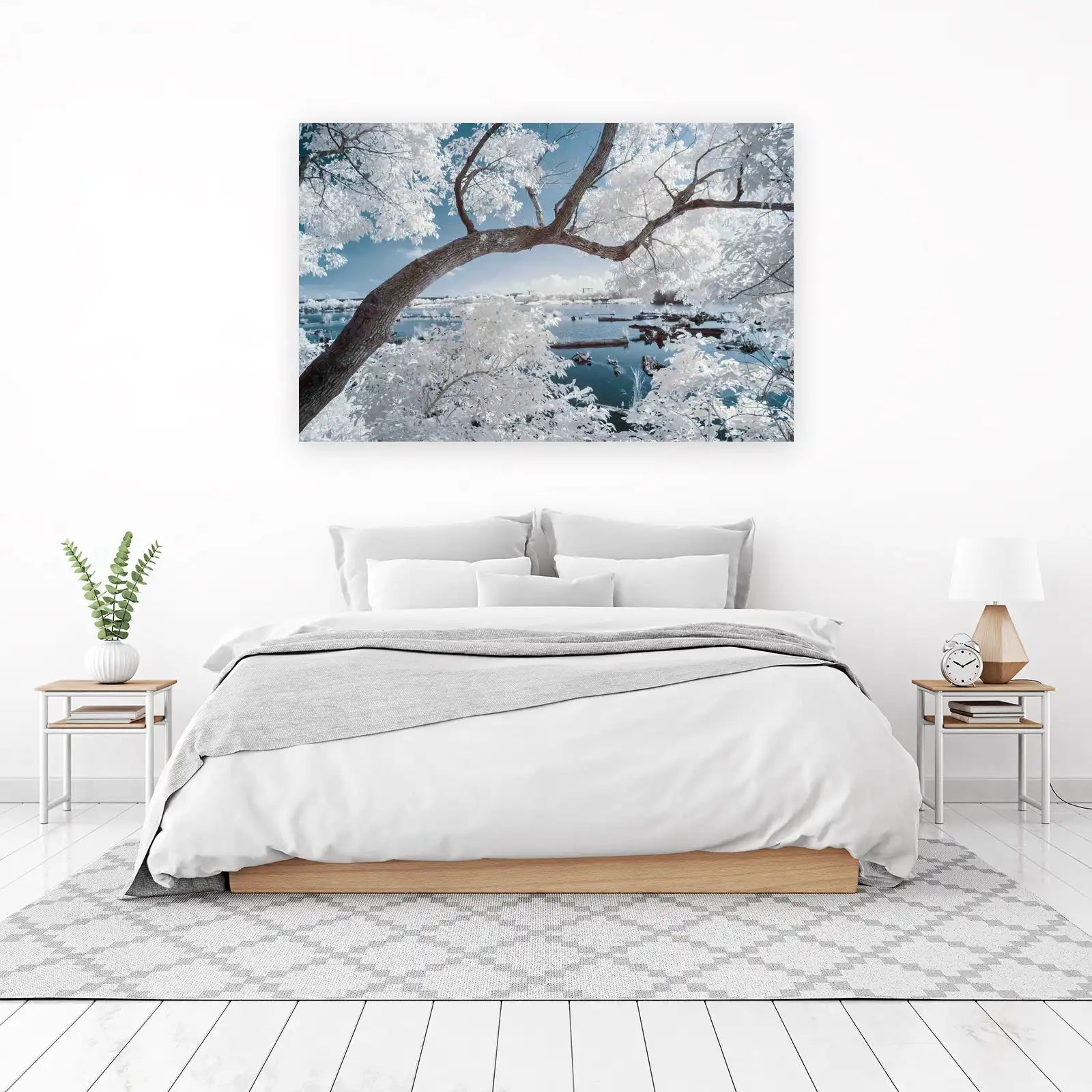 Enchanting Winter Tree Lake Infrared Wall Art