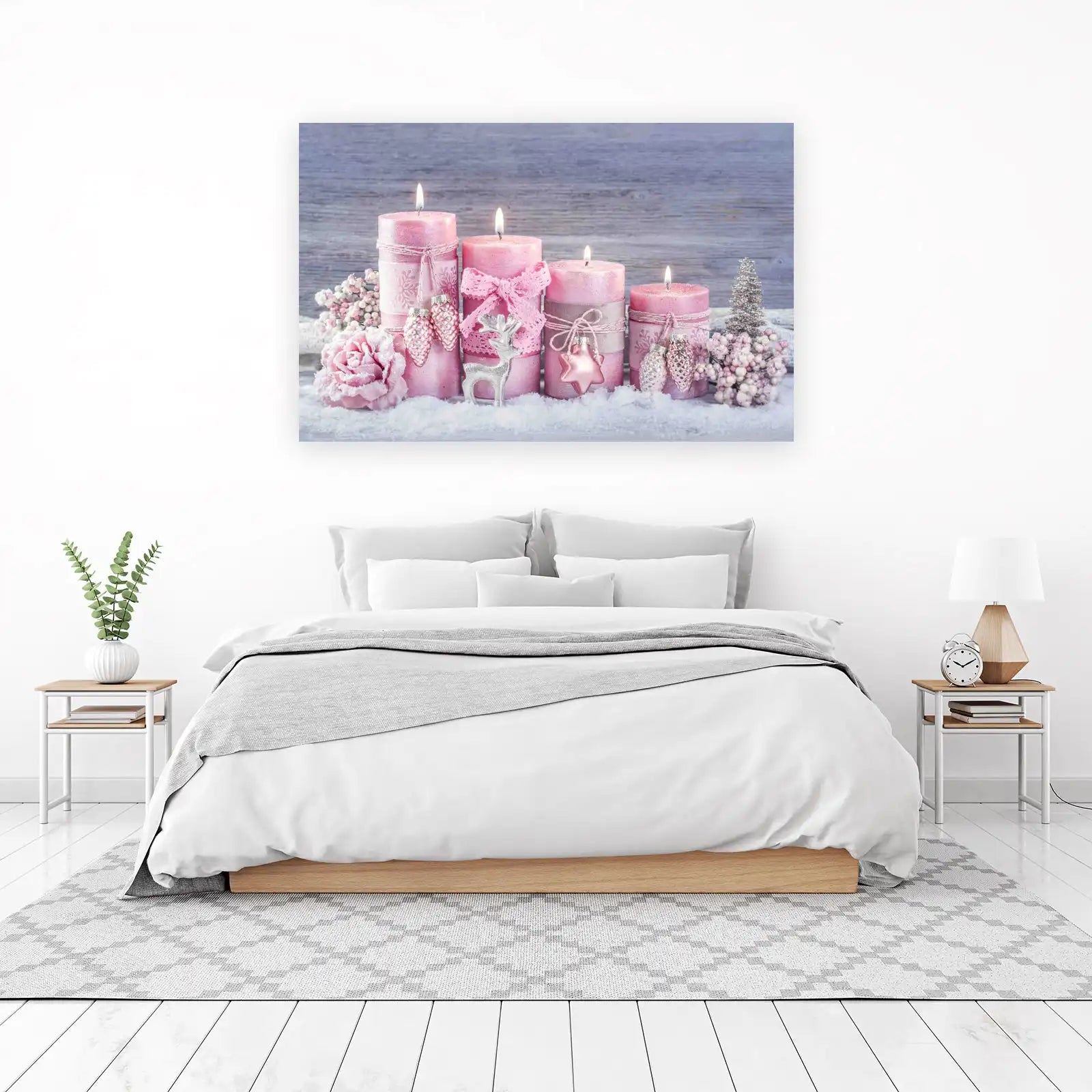 Enchanting Pink Christmas Candle Wall Art