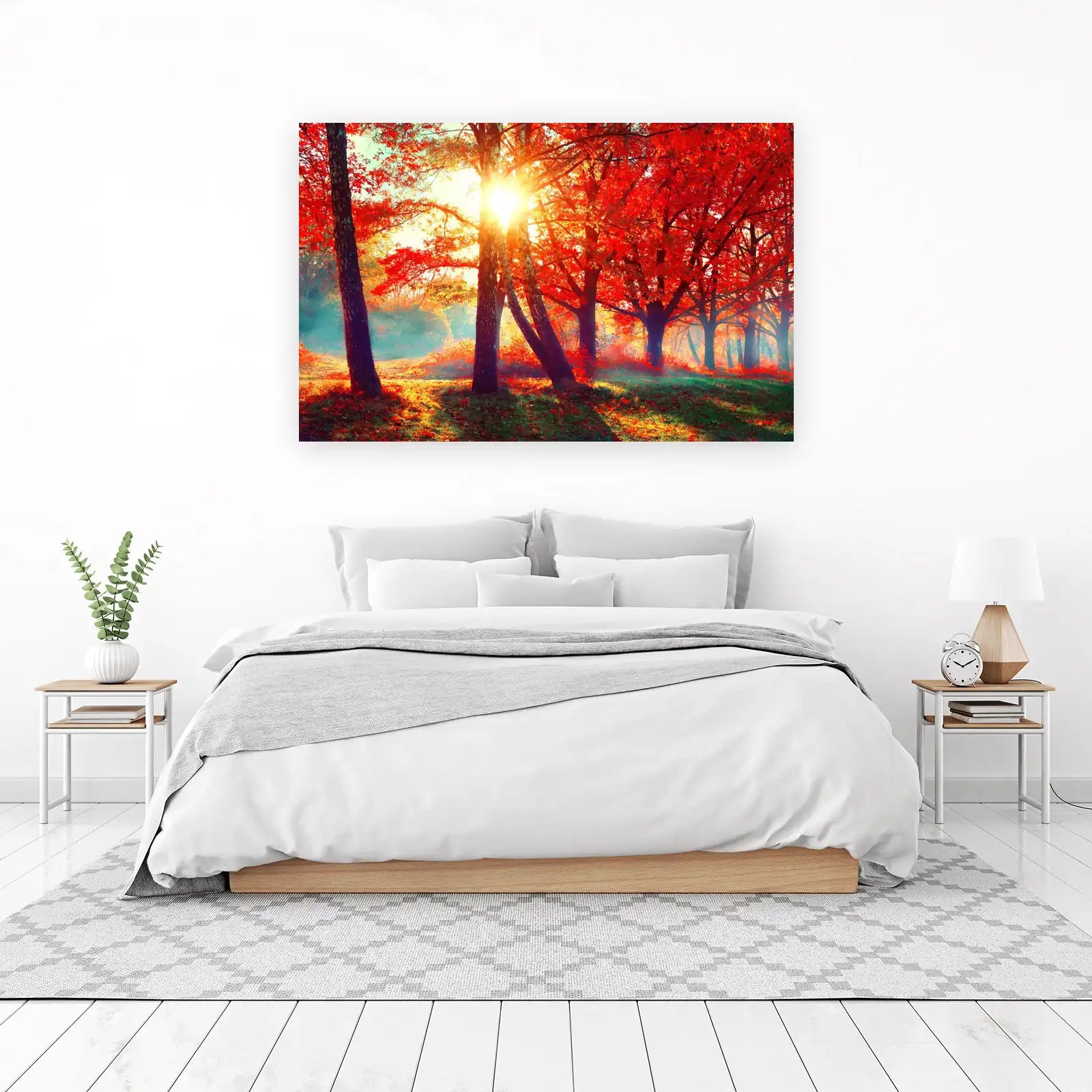 Vibrant Autumn Forest Sunbeam Wall Art