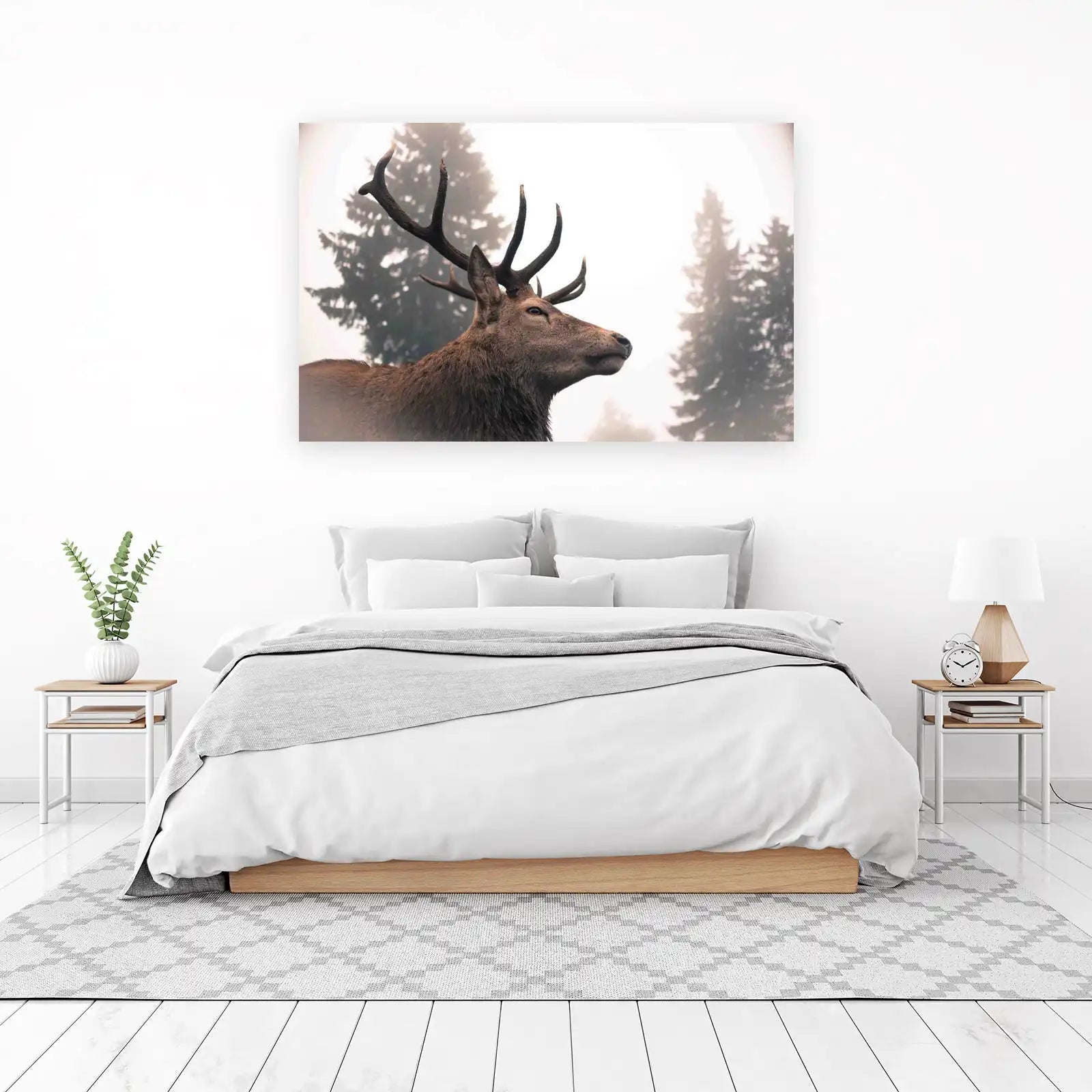 Majestic Stag in Foggy Forest Wall Art