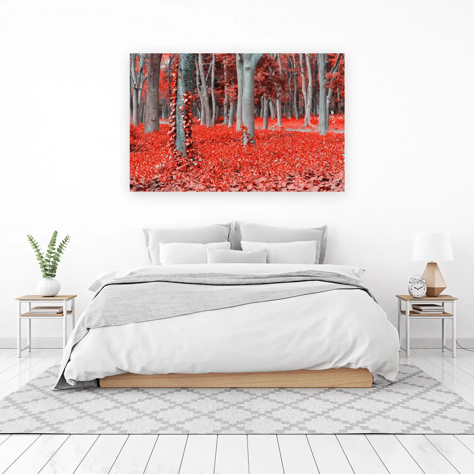 Vibrant Red Forest Path Wall Art