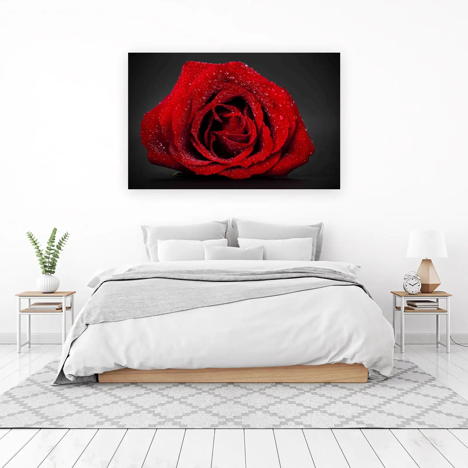 Lush Red Rose Dewdrops Wall Art