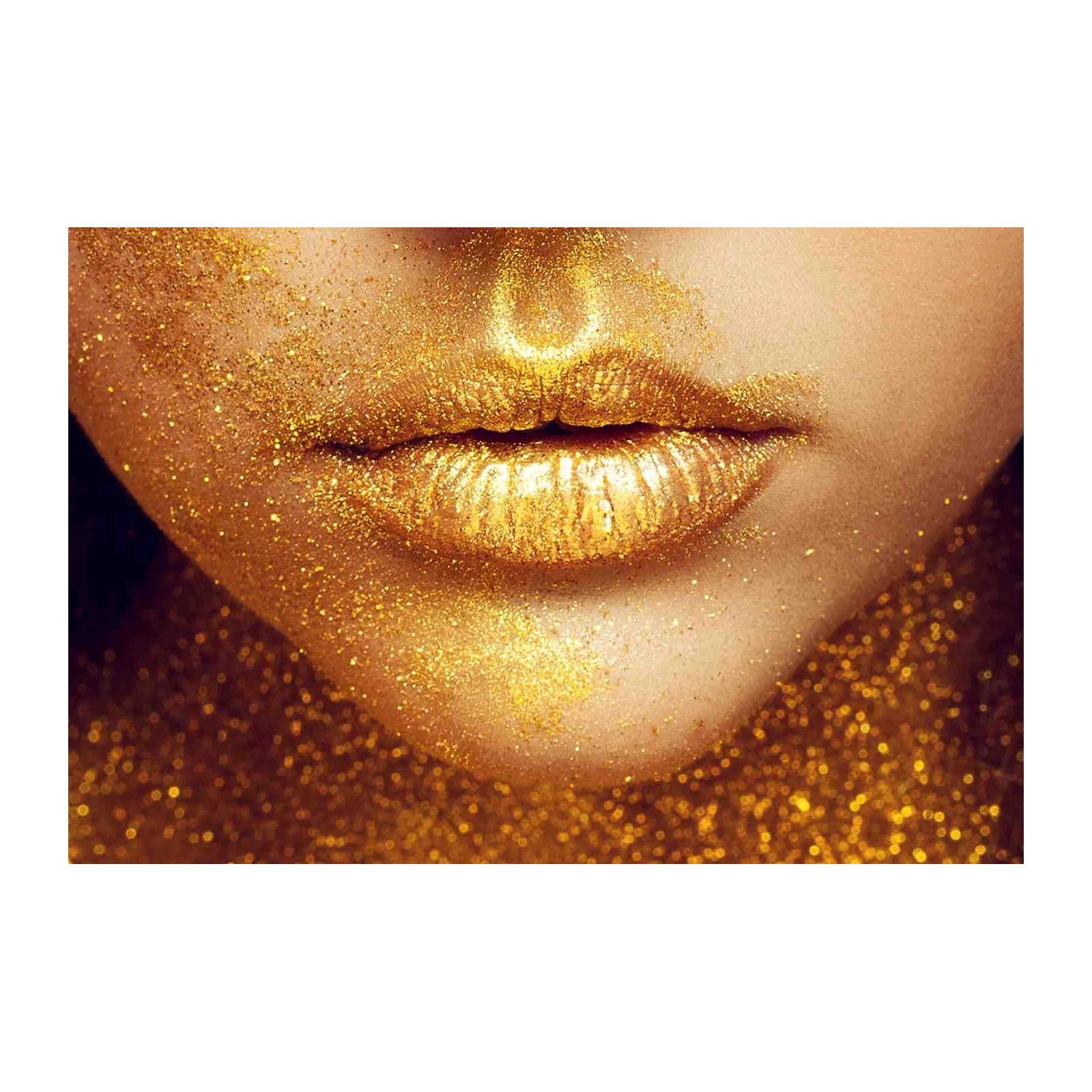 Glamorous Gold Lips Glitter Wall Art