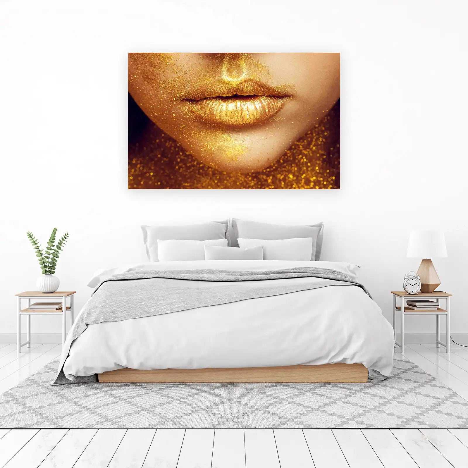Glamorous Gold Lips Glitter Wall Art