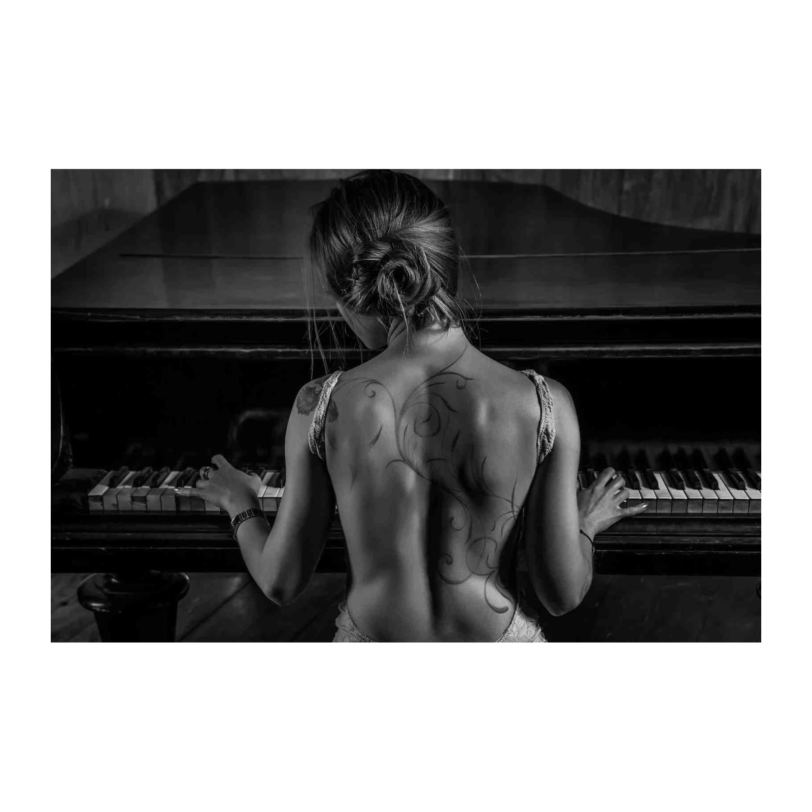 Elegant Woman at Piano BW Wall Art