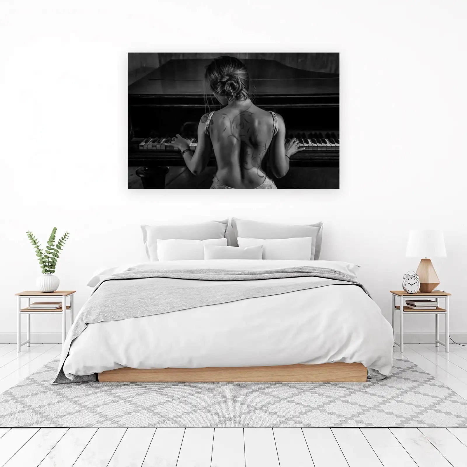 Elegant Woman at Piano BW Wall Art