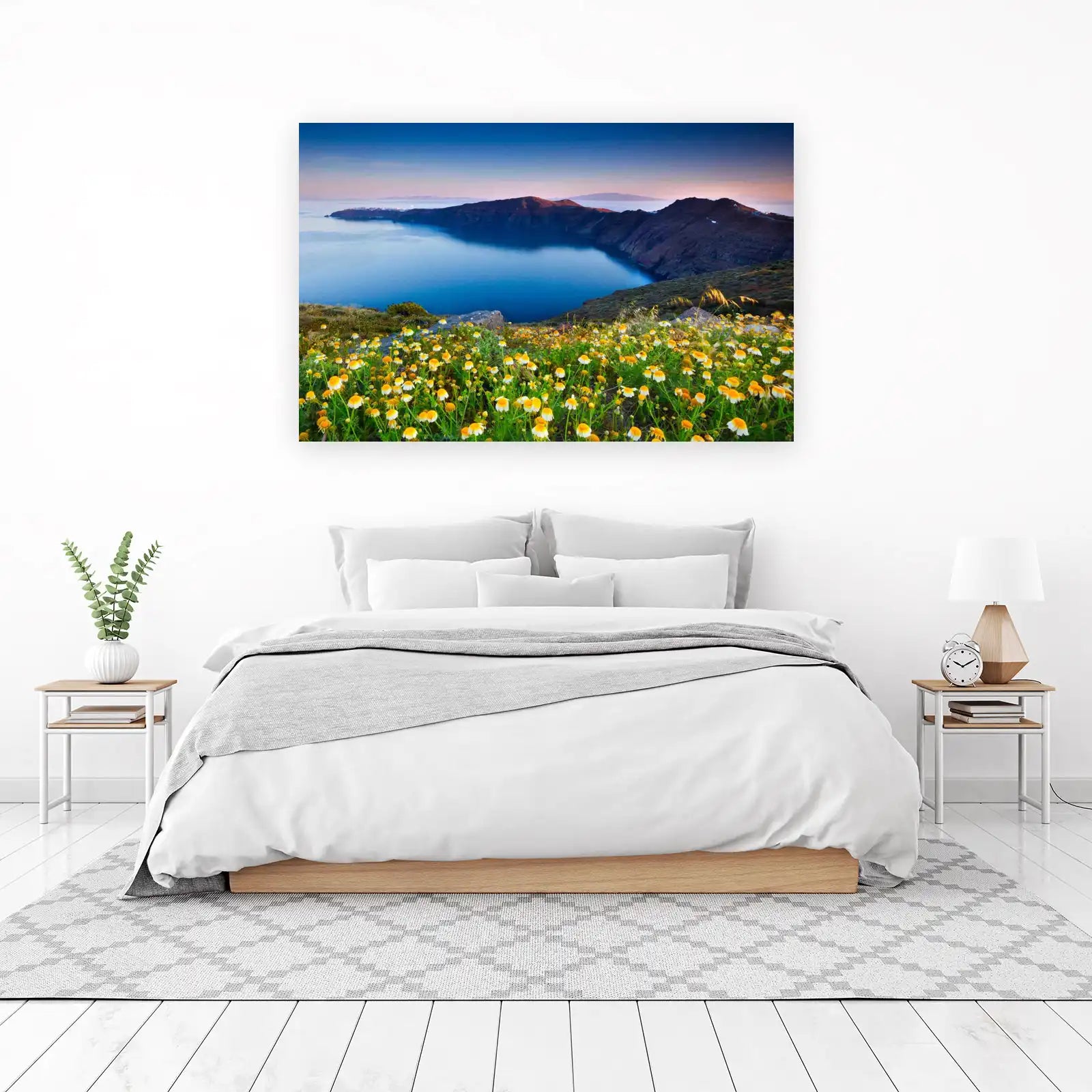 Santorini Sunset Floral Landscape Wall Art