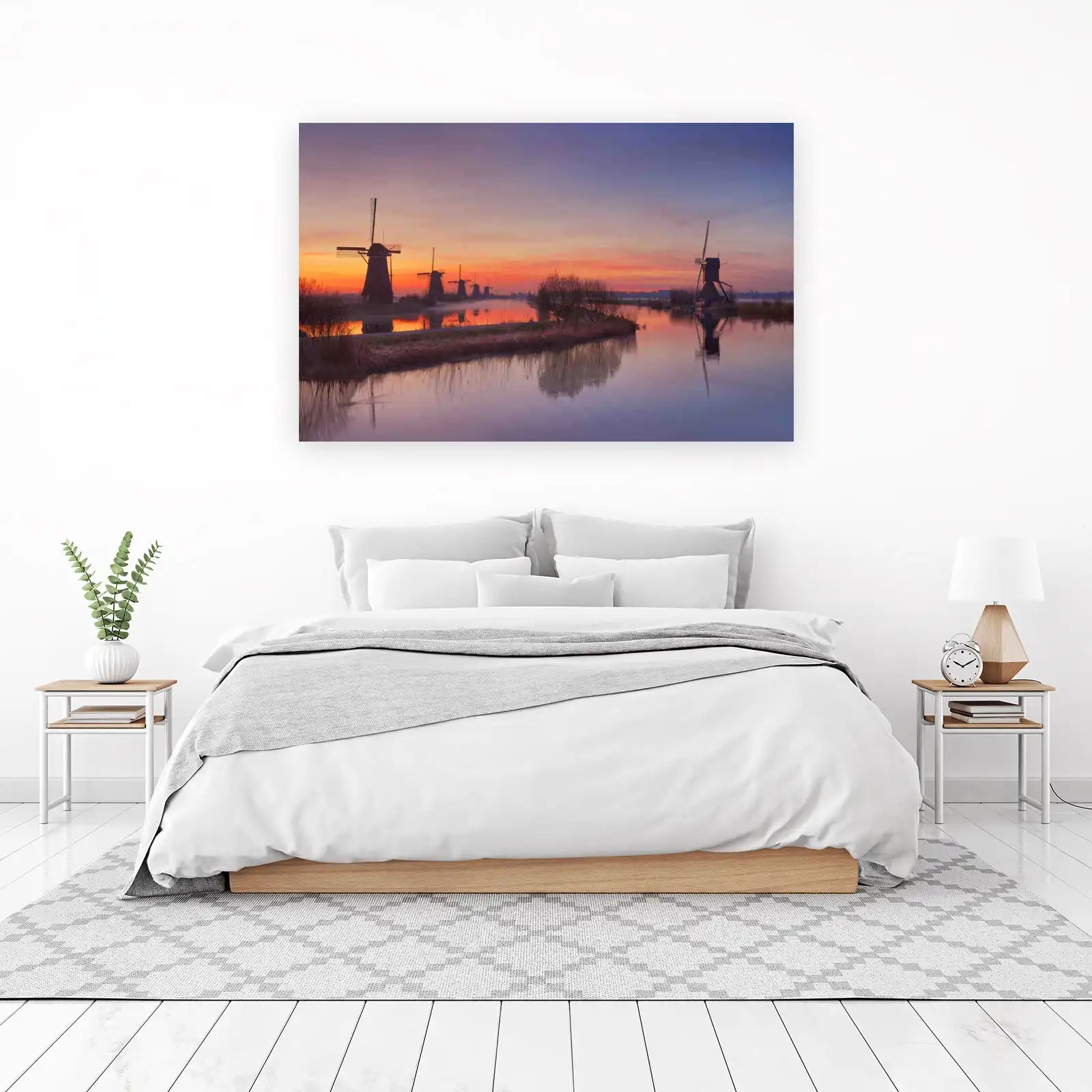 Serene Dutch Windmills Sunset Wall Art