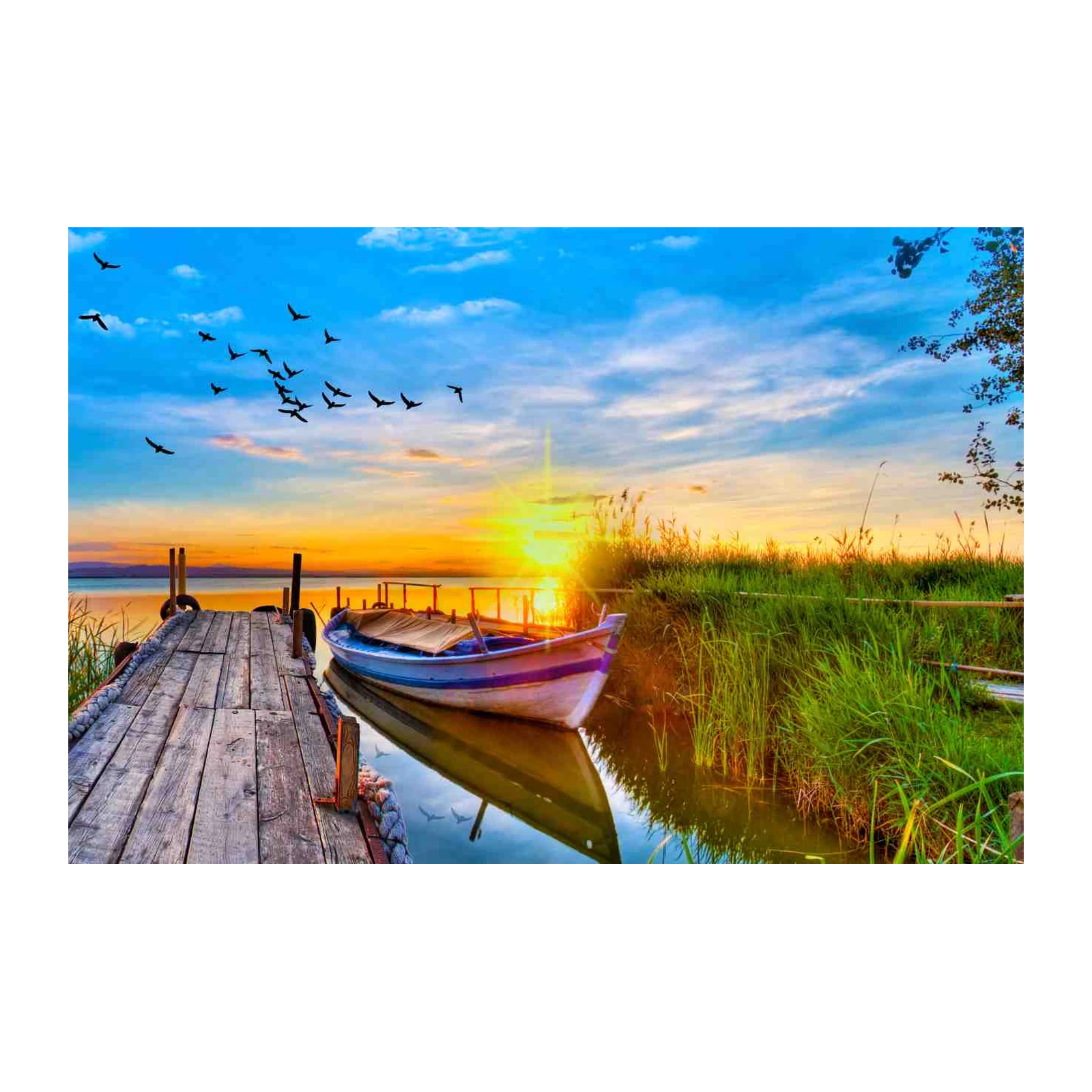 Serene Sunset Boat Dock Wall Art