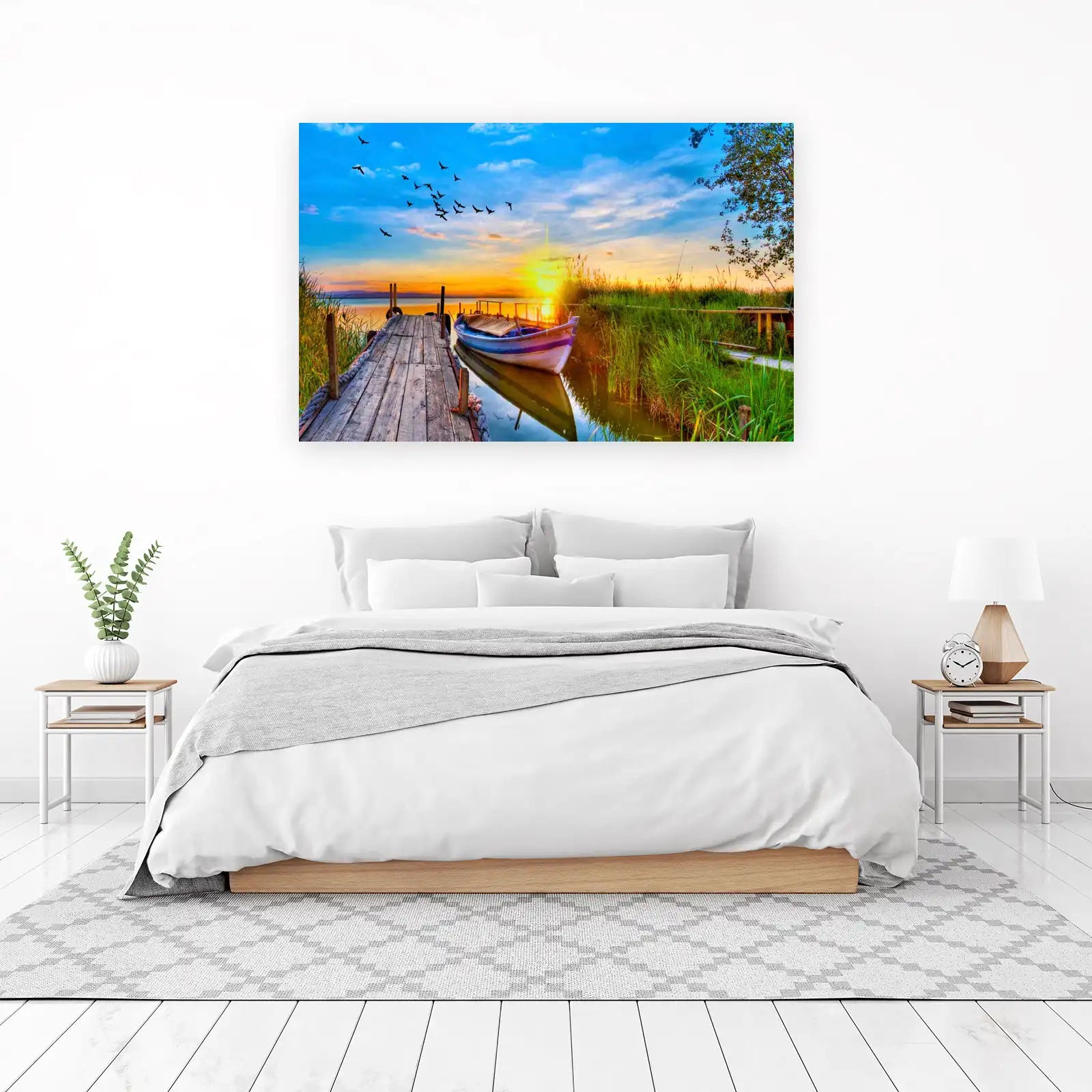 Serene Sunset Boat Dock Wall Art