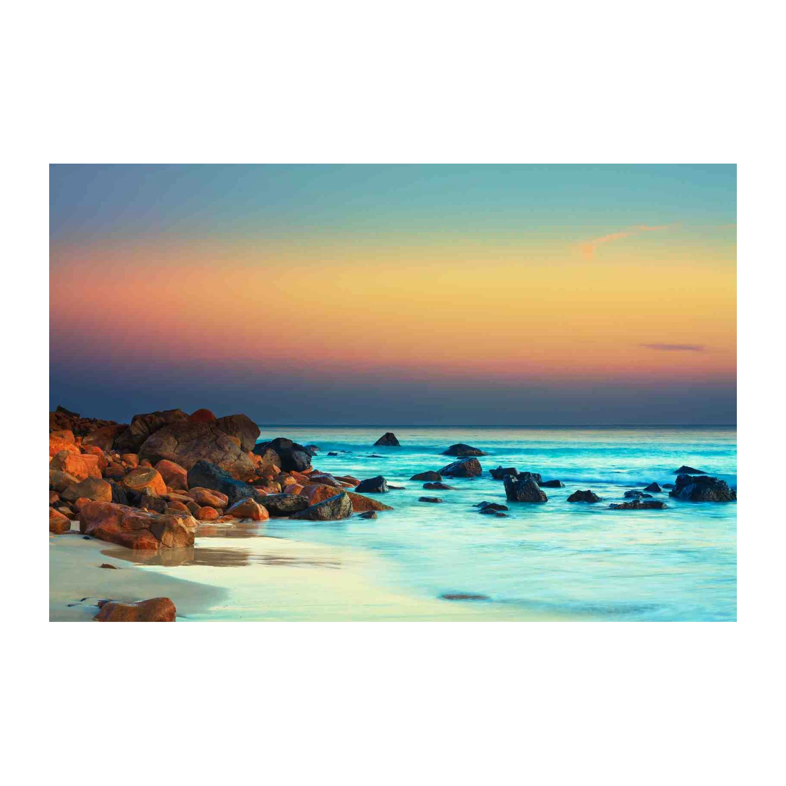 Tranquil Ocean Sunset Rocks Wall Art
