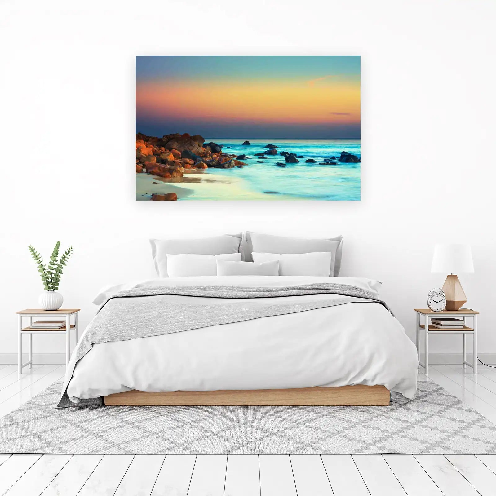 Tranquil Ocean Sunset Rocks Wall Art