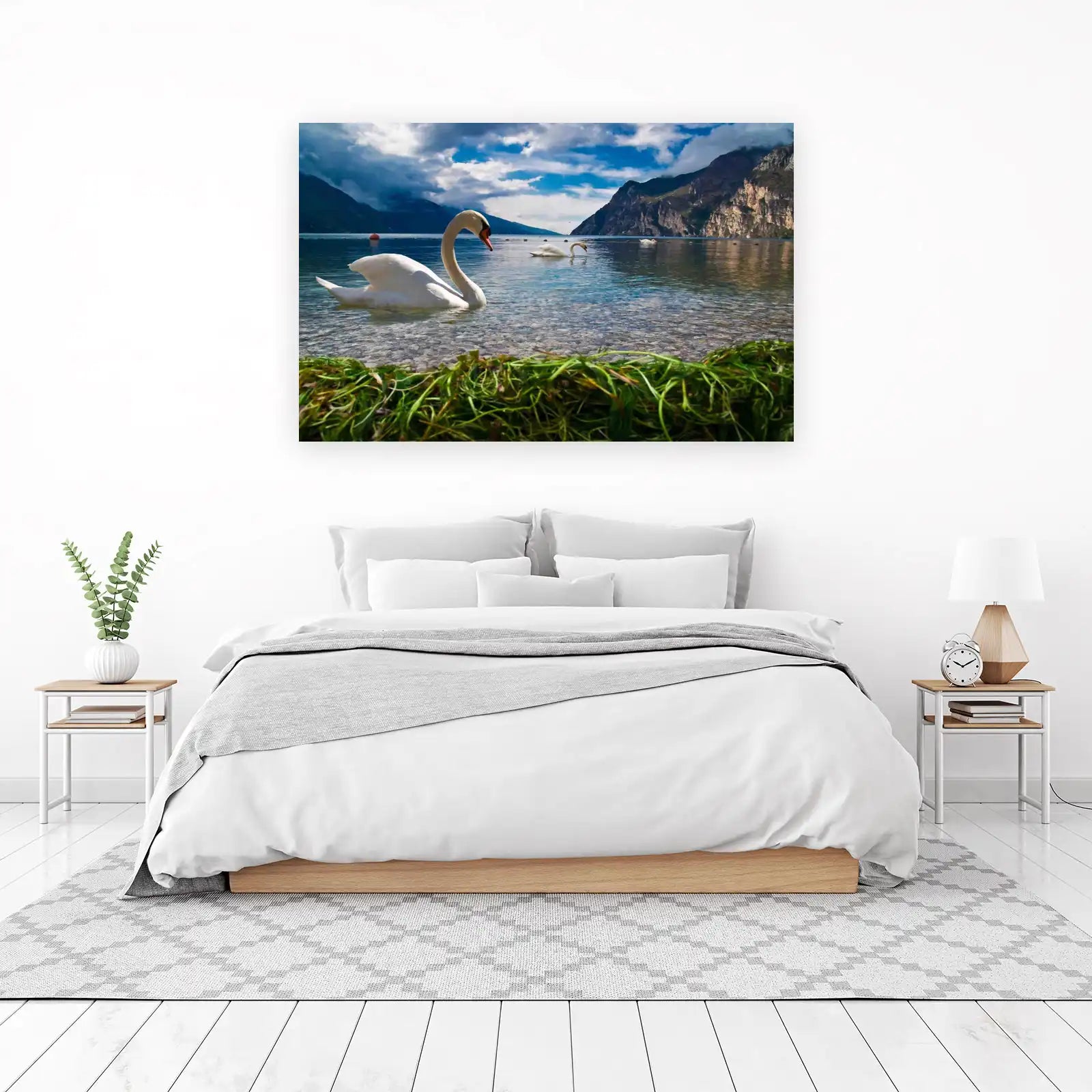 Graceful Swans Serene Lake Wall Art
