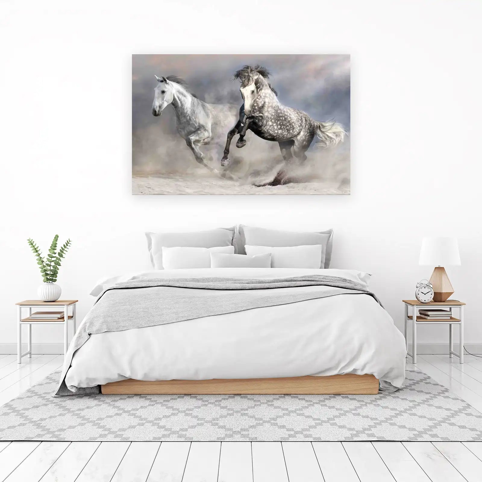 Majestic Grey Horses Galloping Wall Art