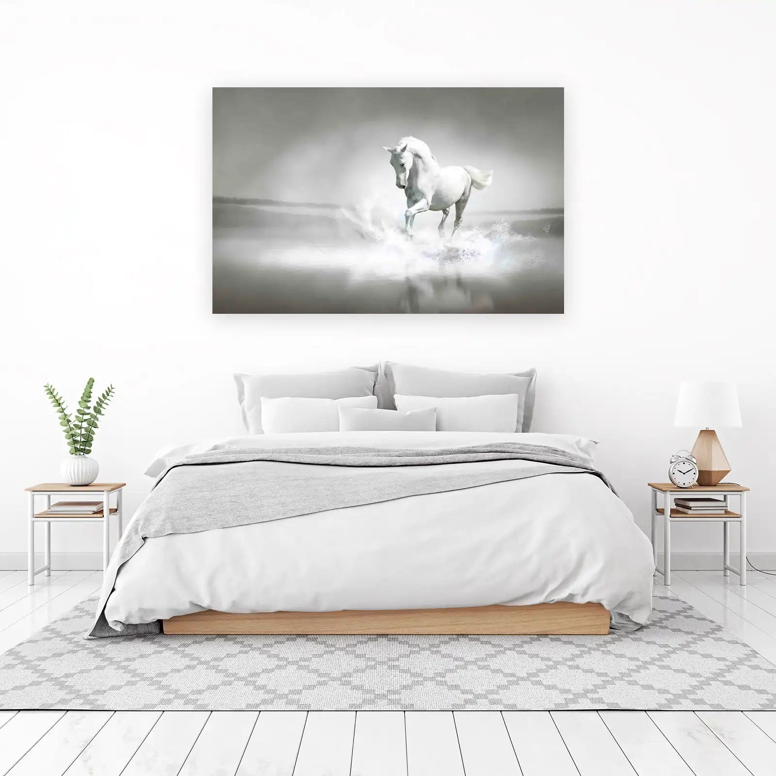 Majestic White Horse Galloping Water Wall Art
