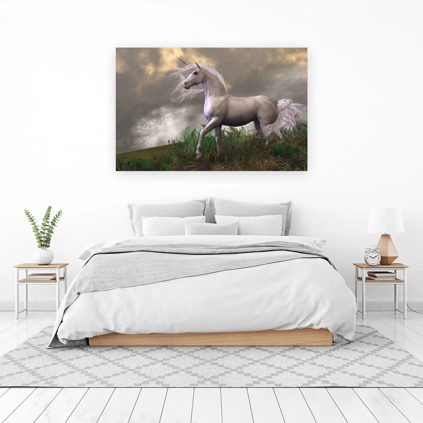 Majestic Unicorn on Stormy Hillside Wall Art