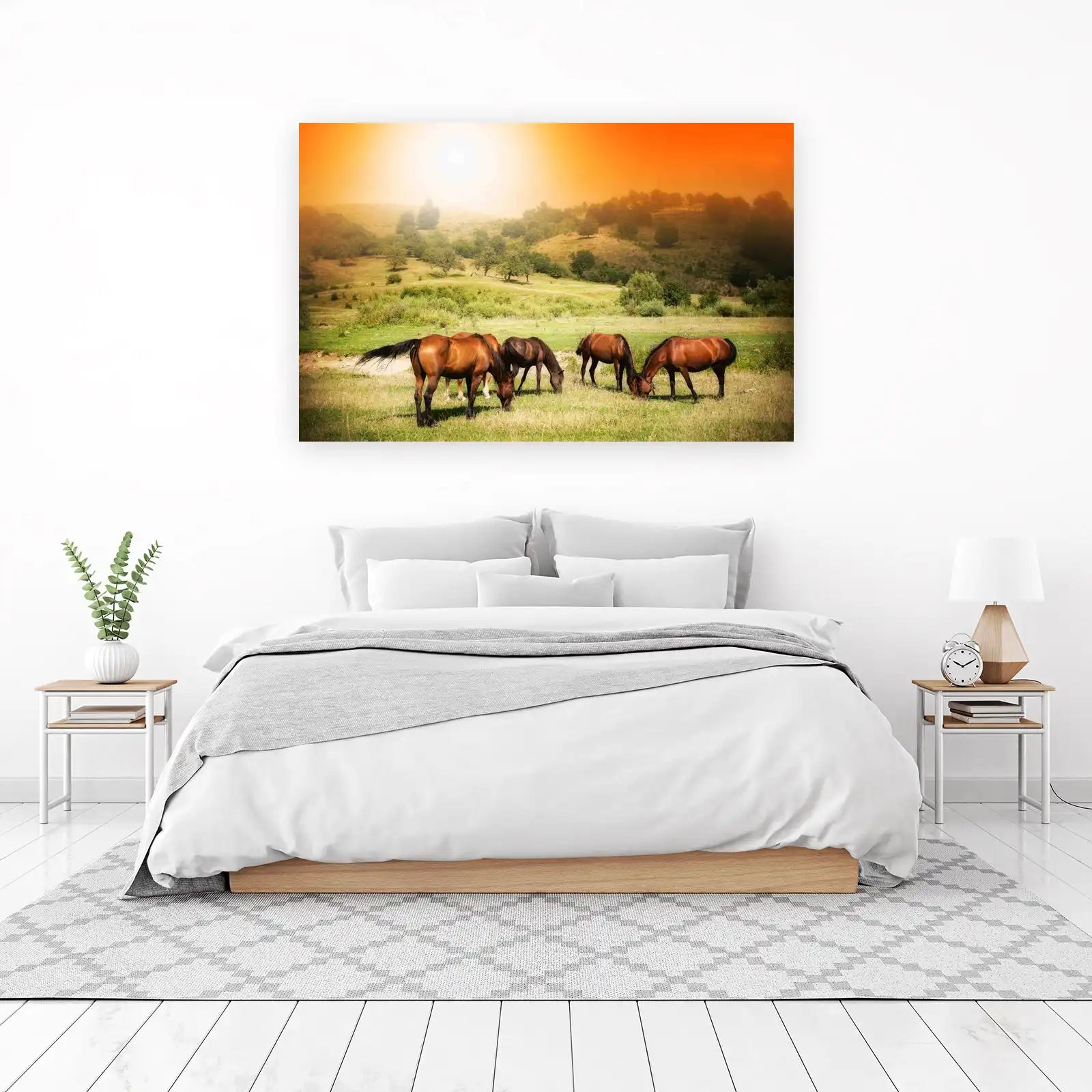 Majestic Horses Grazing Sunset Wall Art