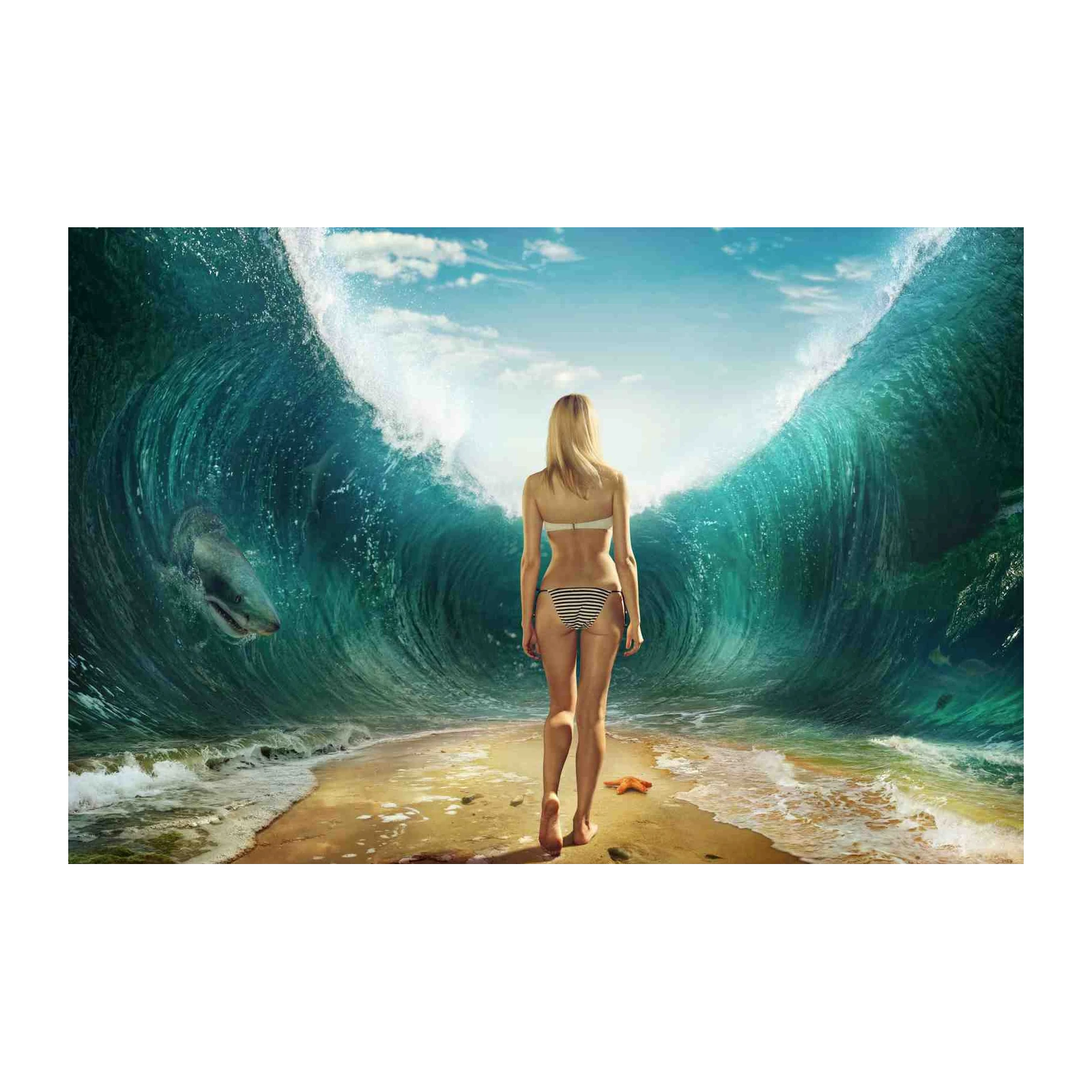 Shark Attack Ocean Wave Woman Wall Art