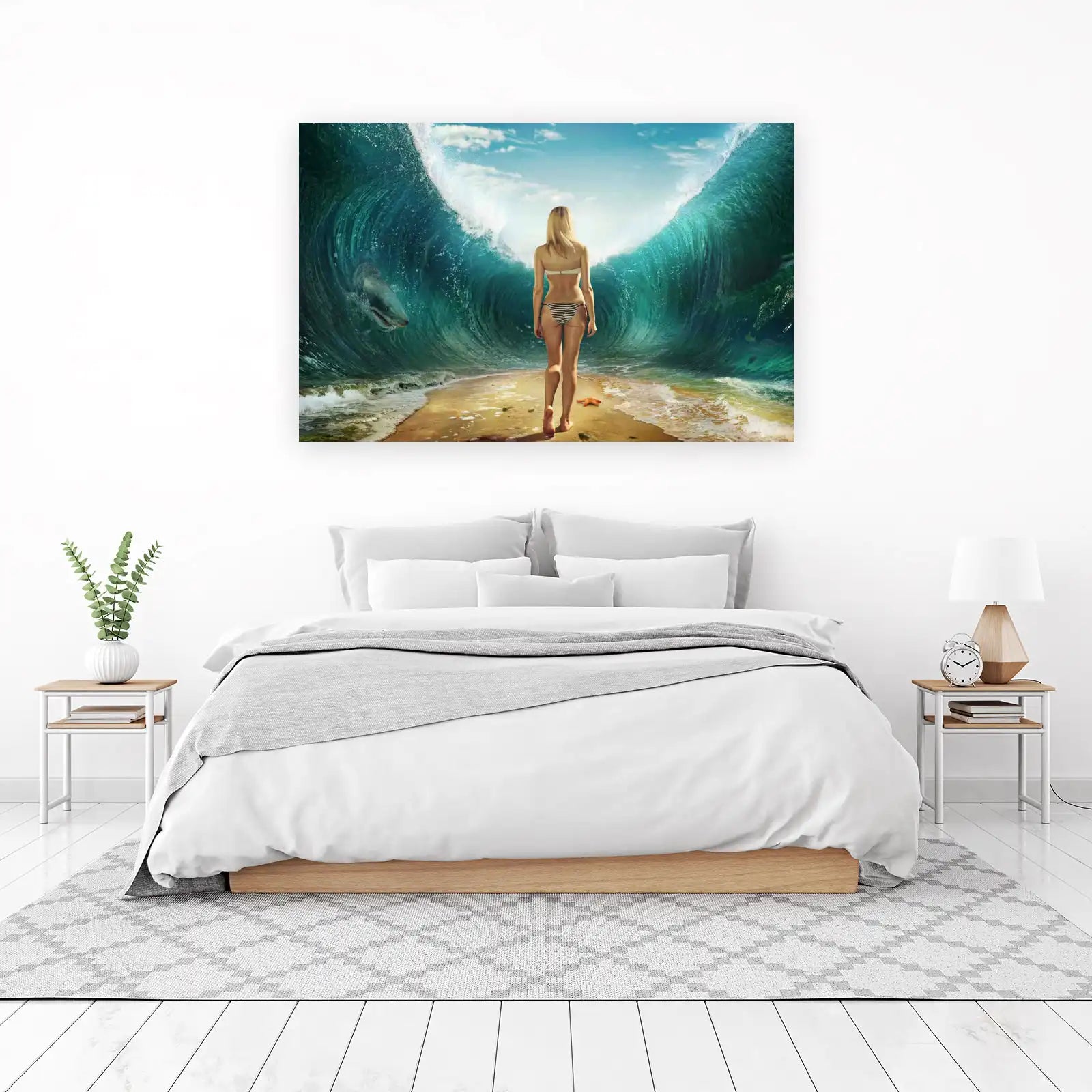 Shark Attack Ocean Wave Woman Wall Art