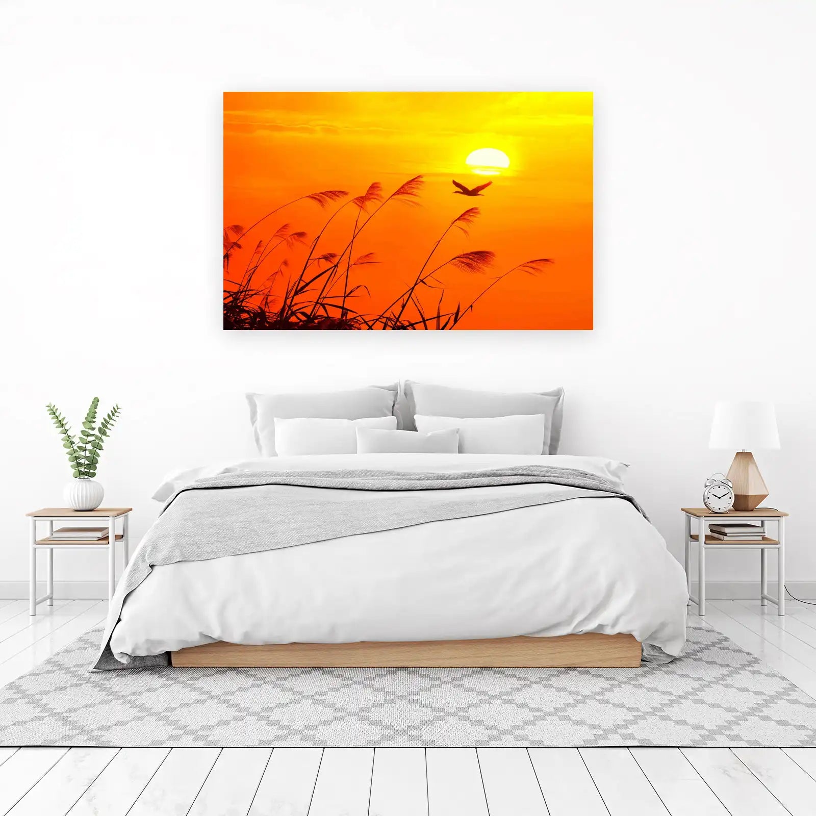 Serene Sunset Bird & Reeds Wall Art