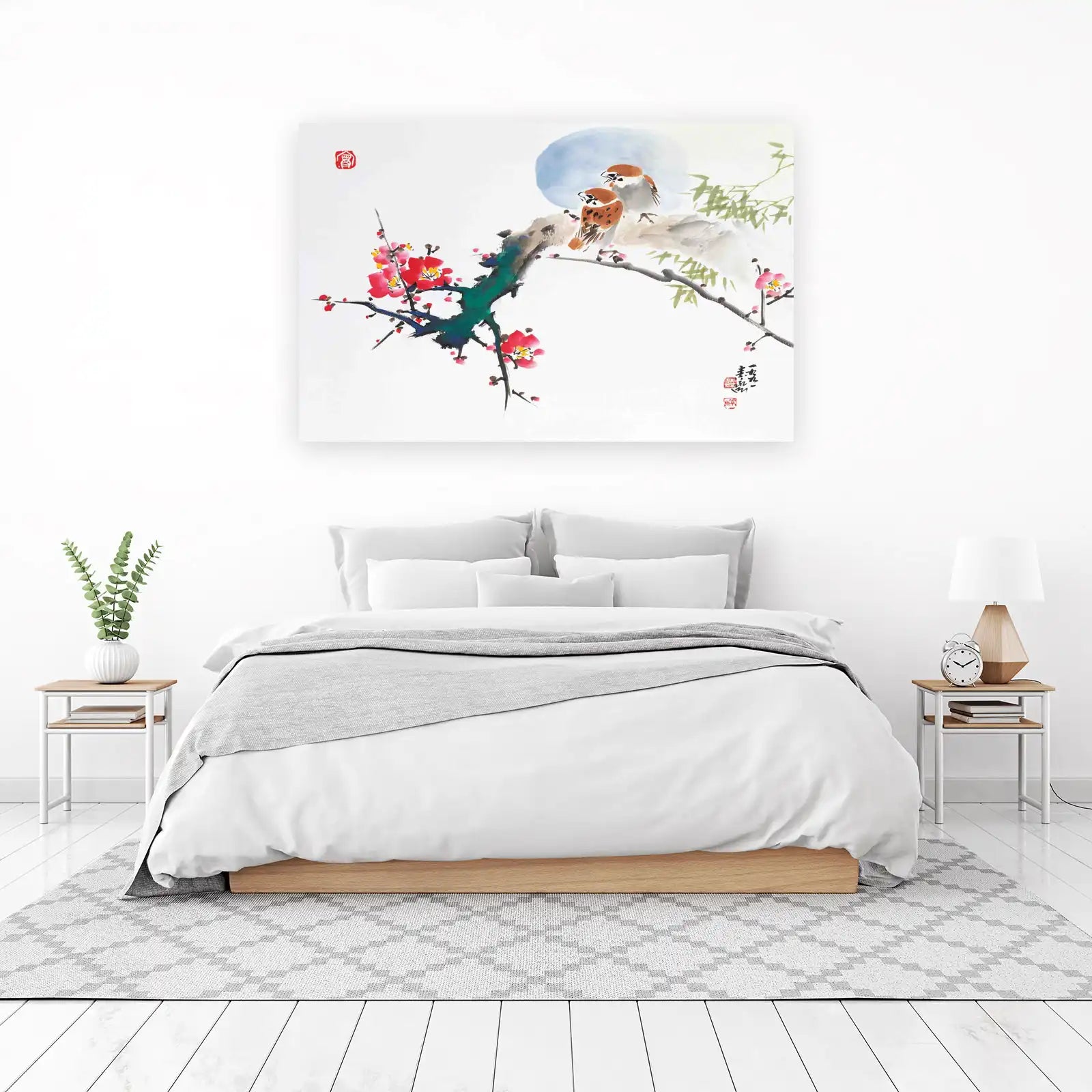 Serene Sparrows & Blossoms Wall Art