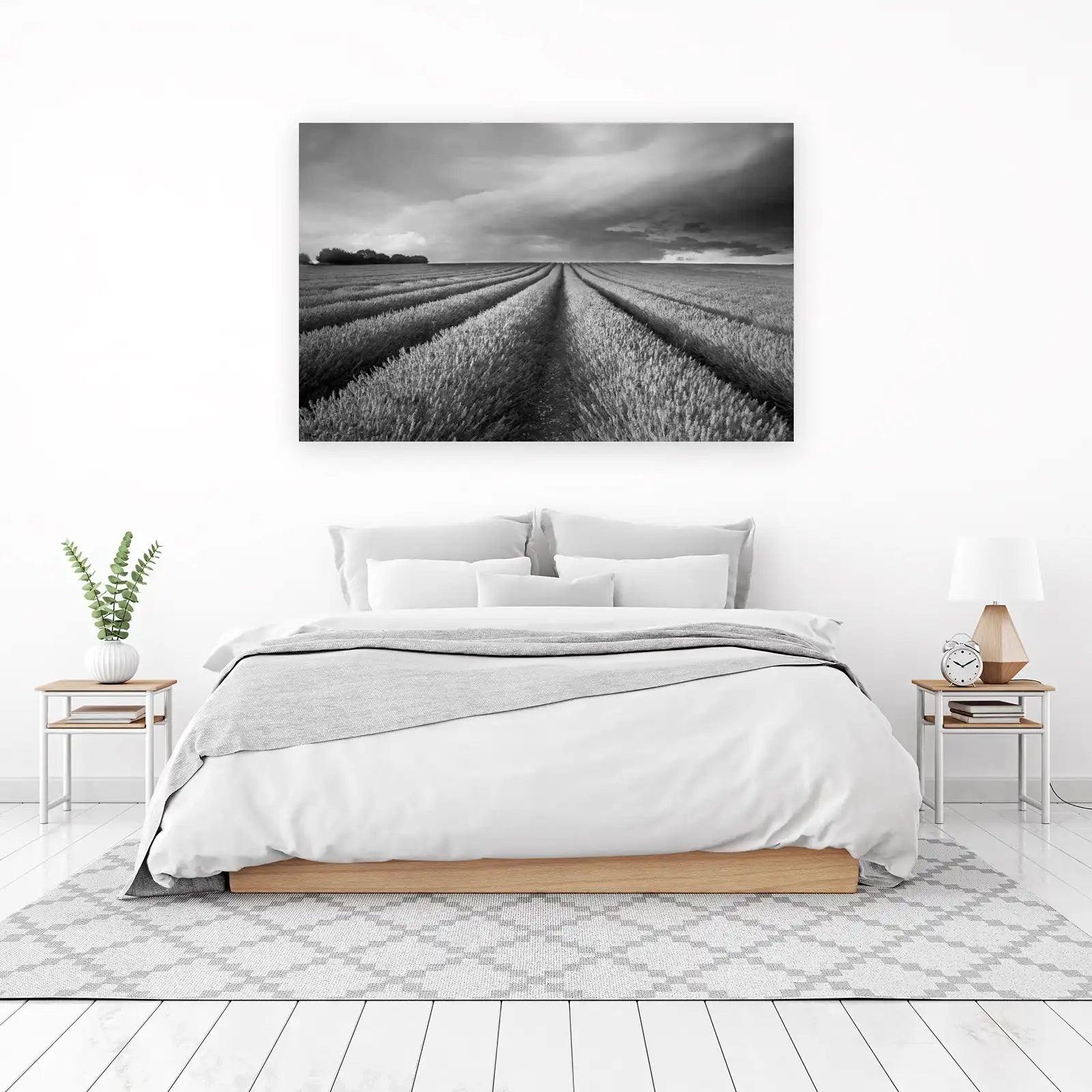 Moody Lavender Field Black and White Wall Art