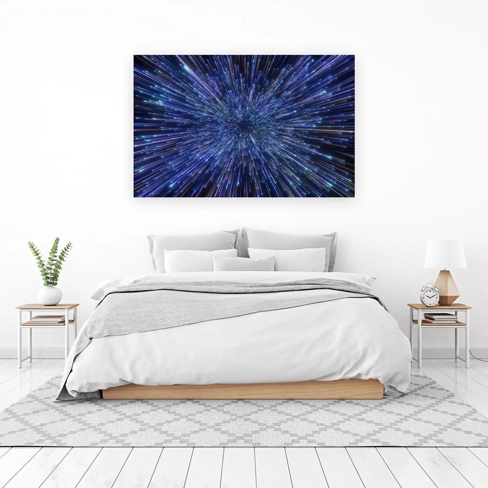 Cosmic Speed Warp Abstract Blue Starburst Wall Art
