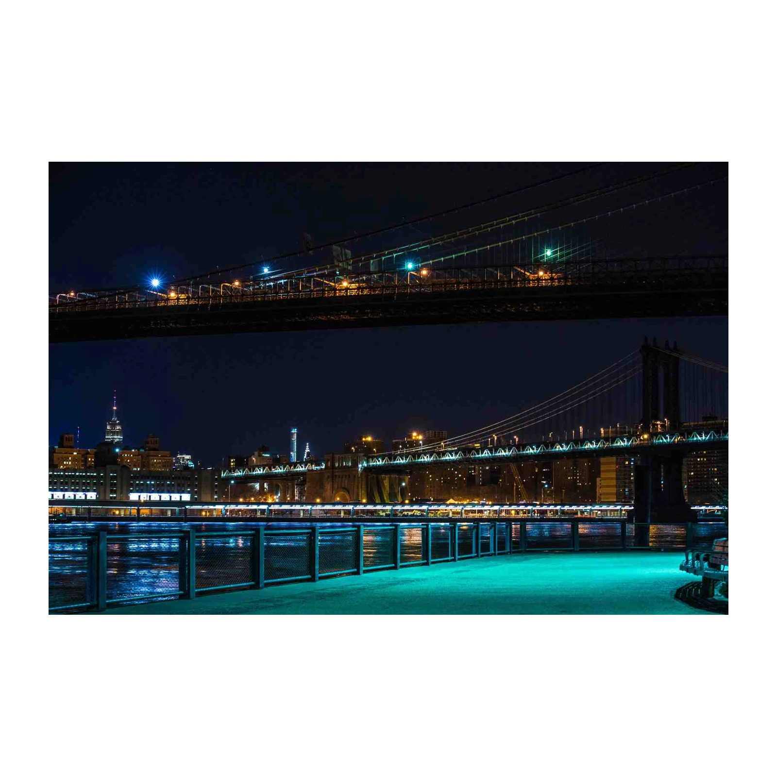 NYC Bridge Skyline Night Wall Art