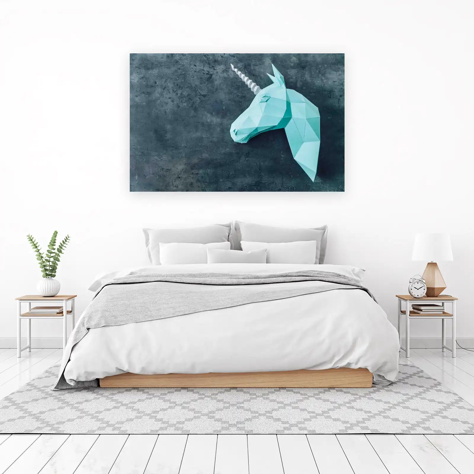 Geometric Teal Unicorn Wall Art Wall Art