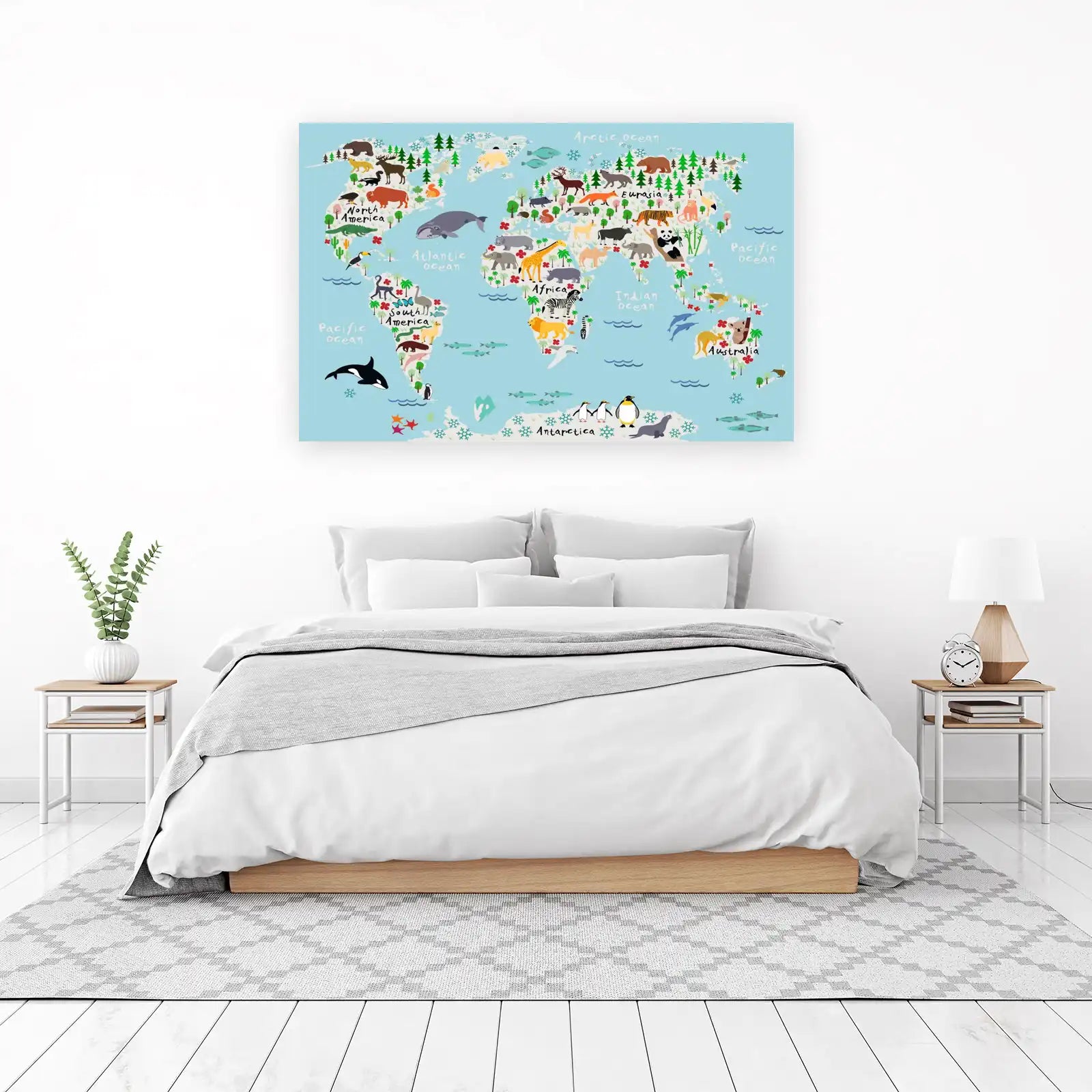 Colorful World Map Animals Wall Art for Kids